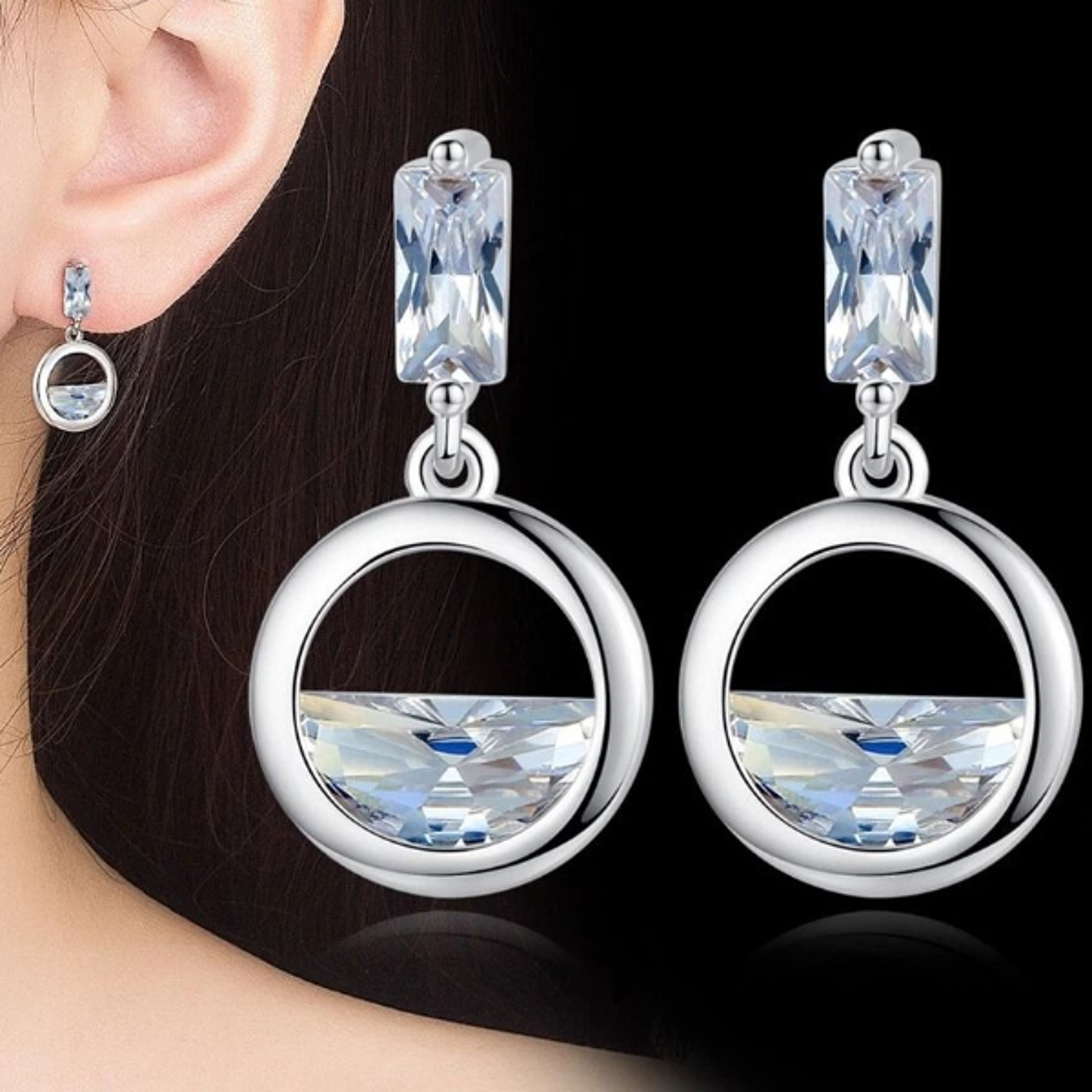 elegant spring water cz earrings, sterling silver womens jewelry, cubic zirconia