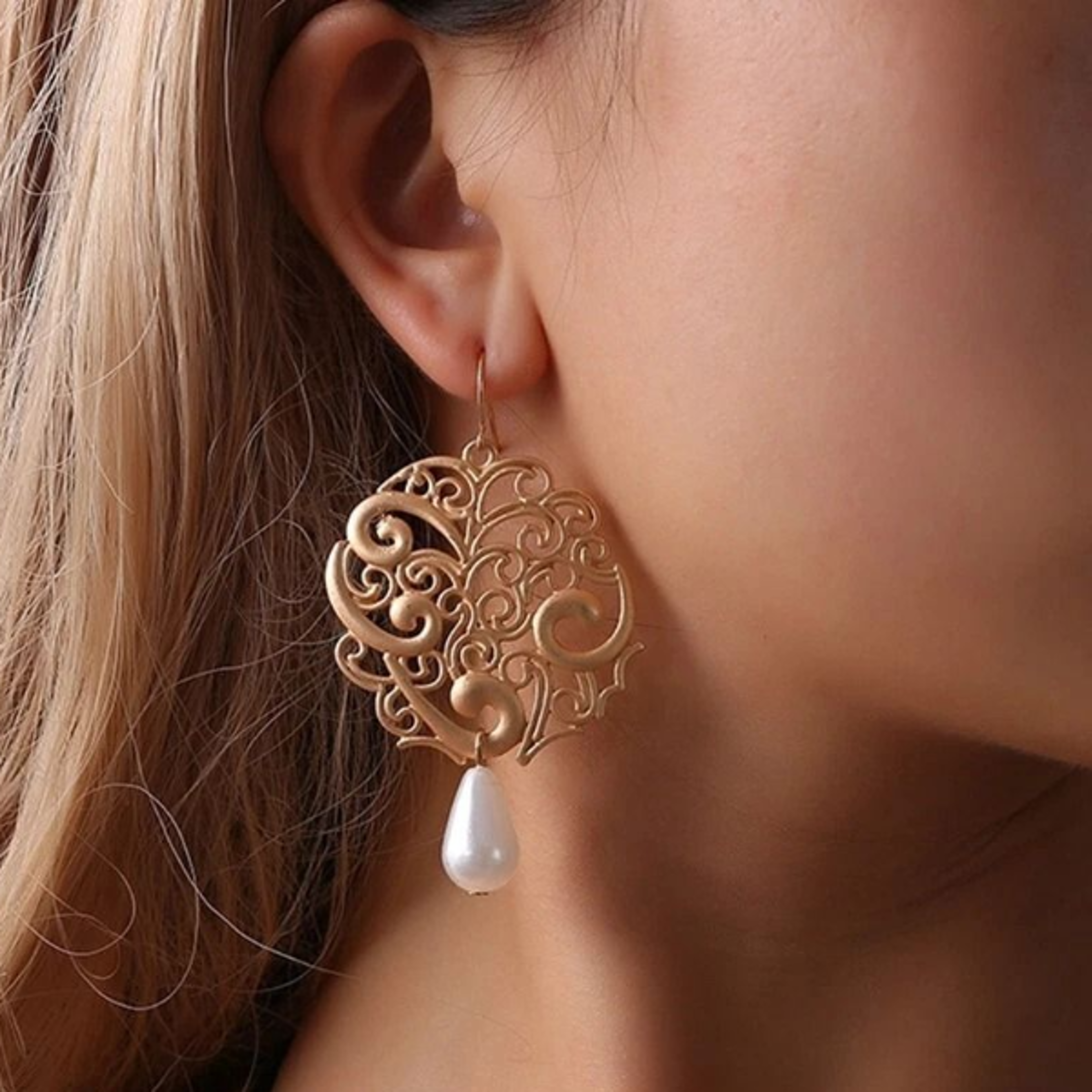 retro baroque earrings with flowers pearls tassel for fashion women jewelry