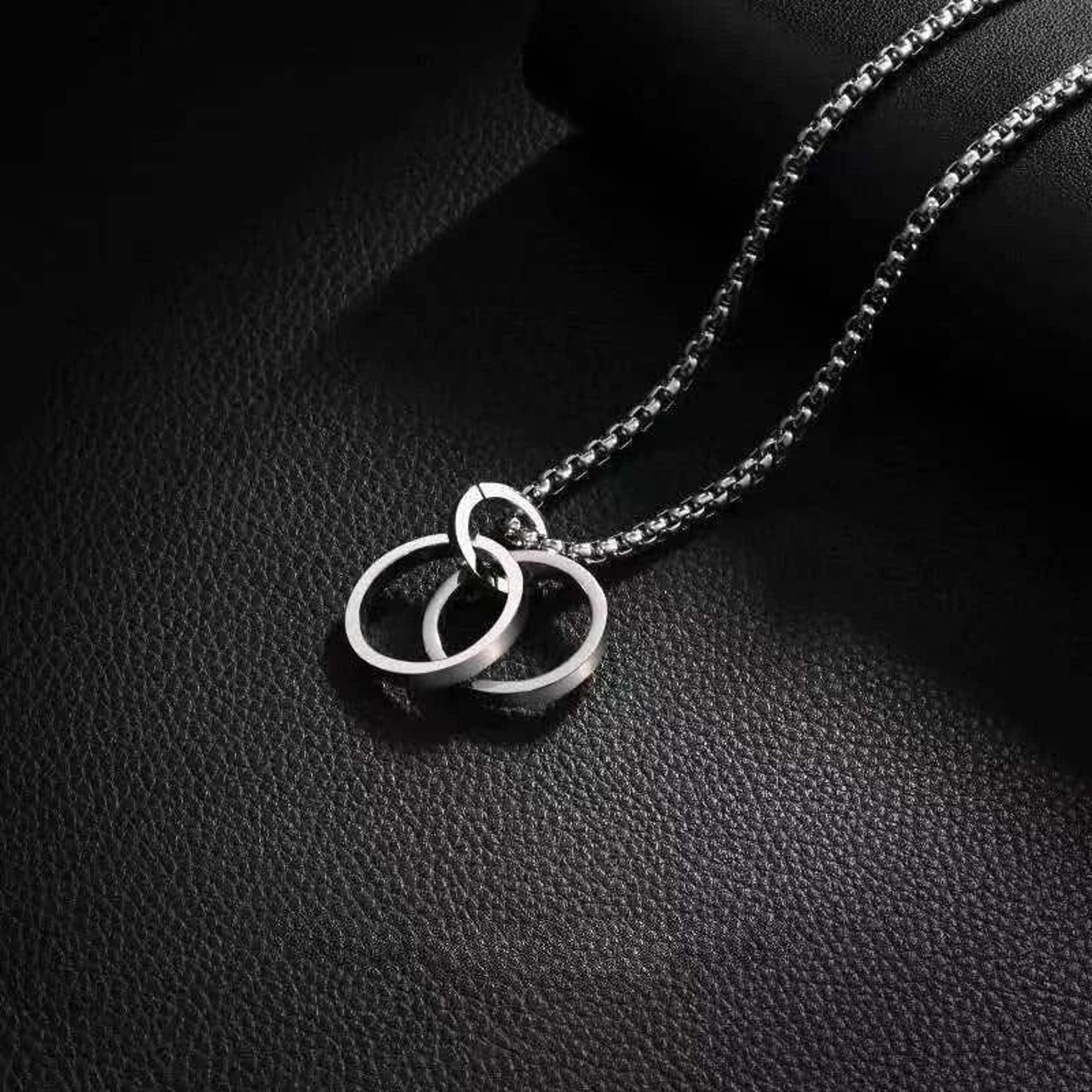women and men stainless steel double ring pendant necklace - love style ins gift