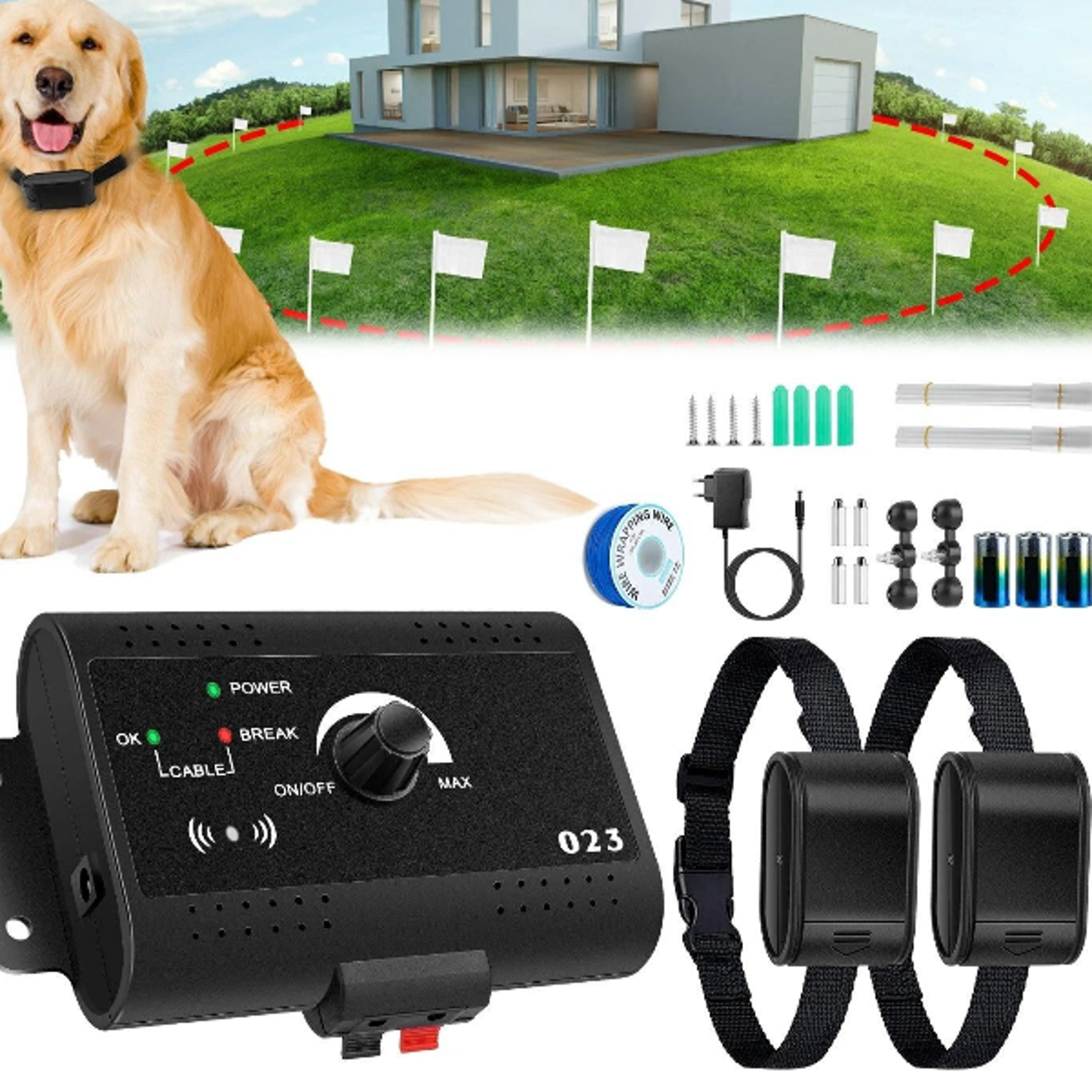 wireless electric dog fence training system with shock & tone collar adjustable, effective pet containment