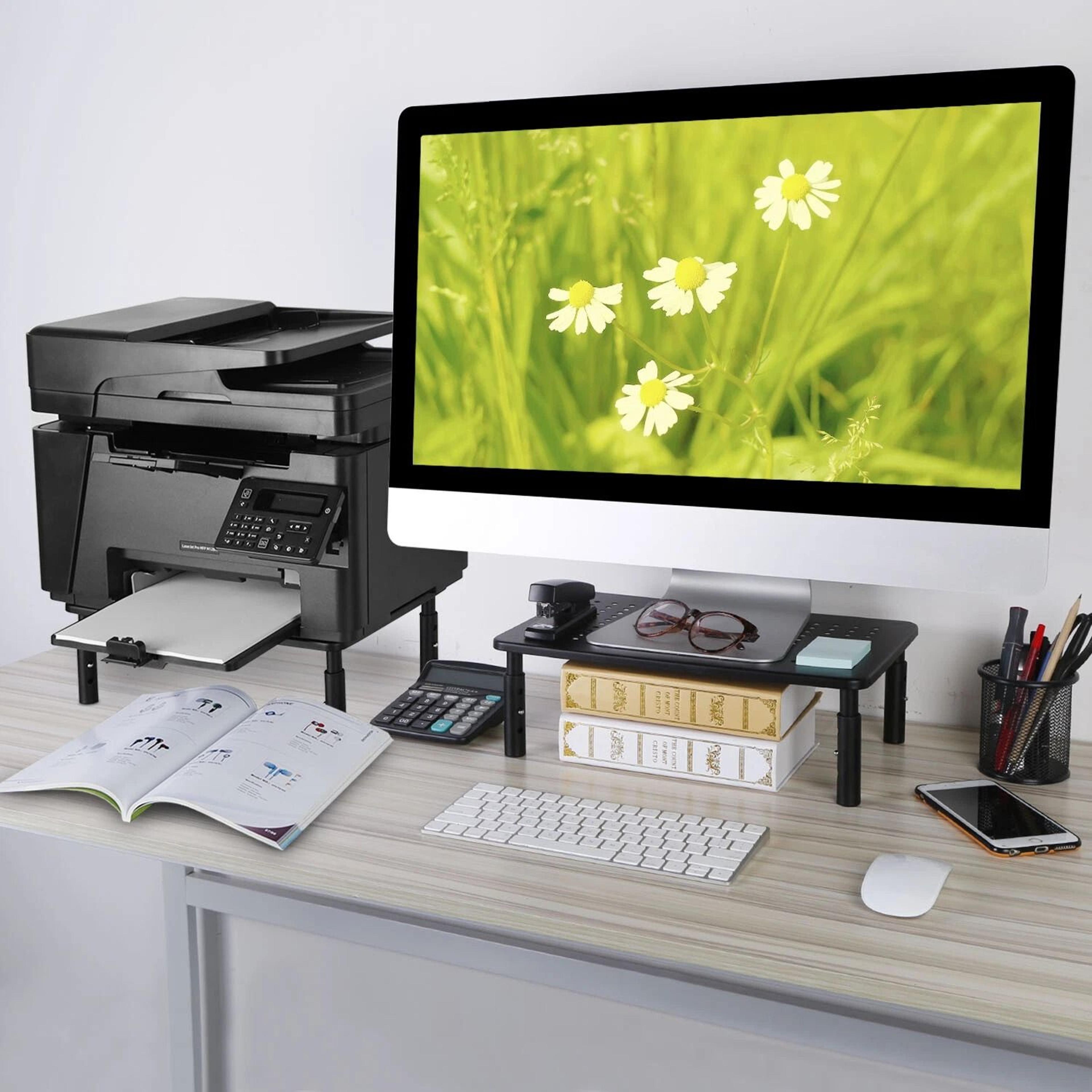 adjustable monitor stand riser for desktop, laptop & printer height adjustable