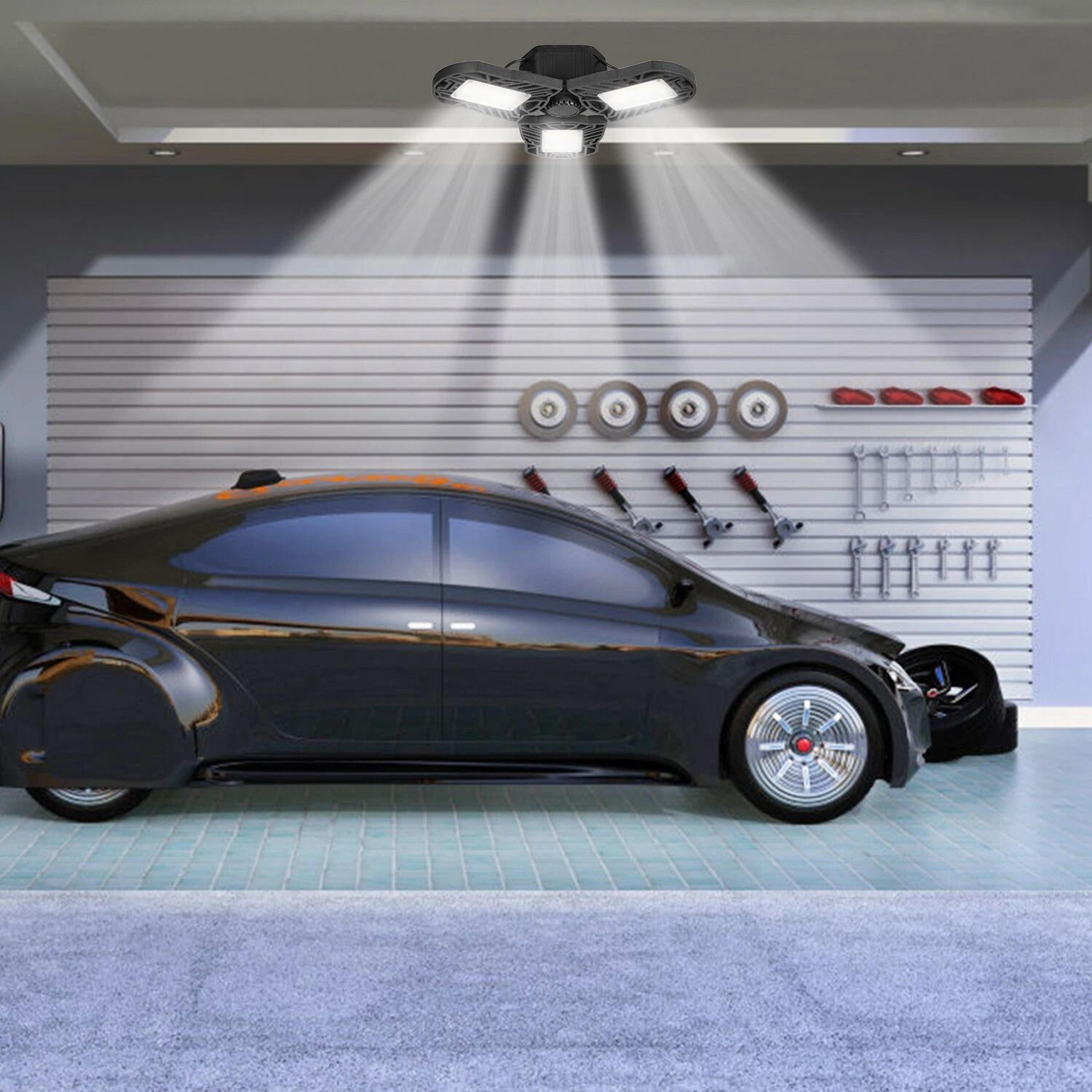 deformable led garage light bright, energy efficient ceiling lamp for garages, shops & workshops