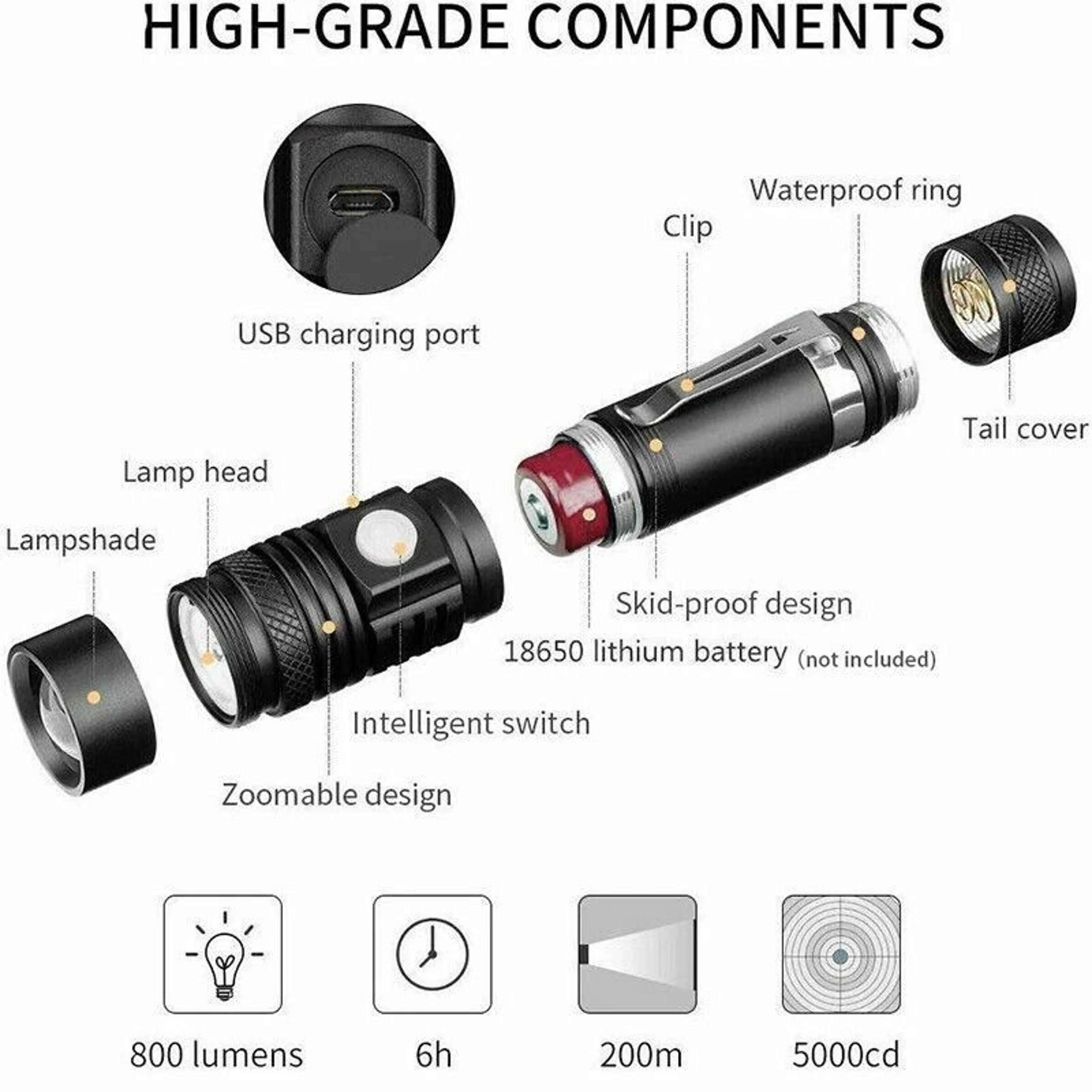 SuperBright LED Tactical Flashlight Zoomable Rechargeable Waterproof 5