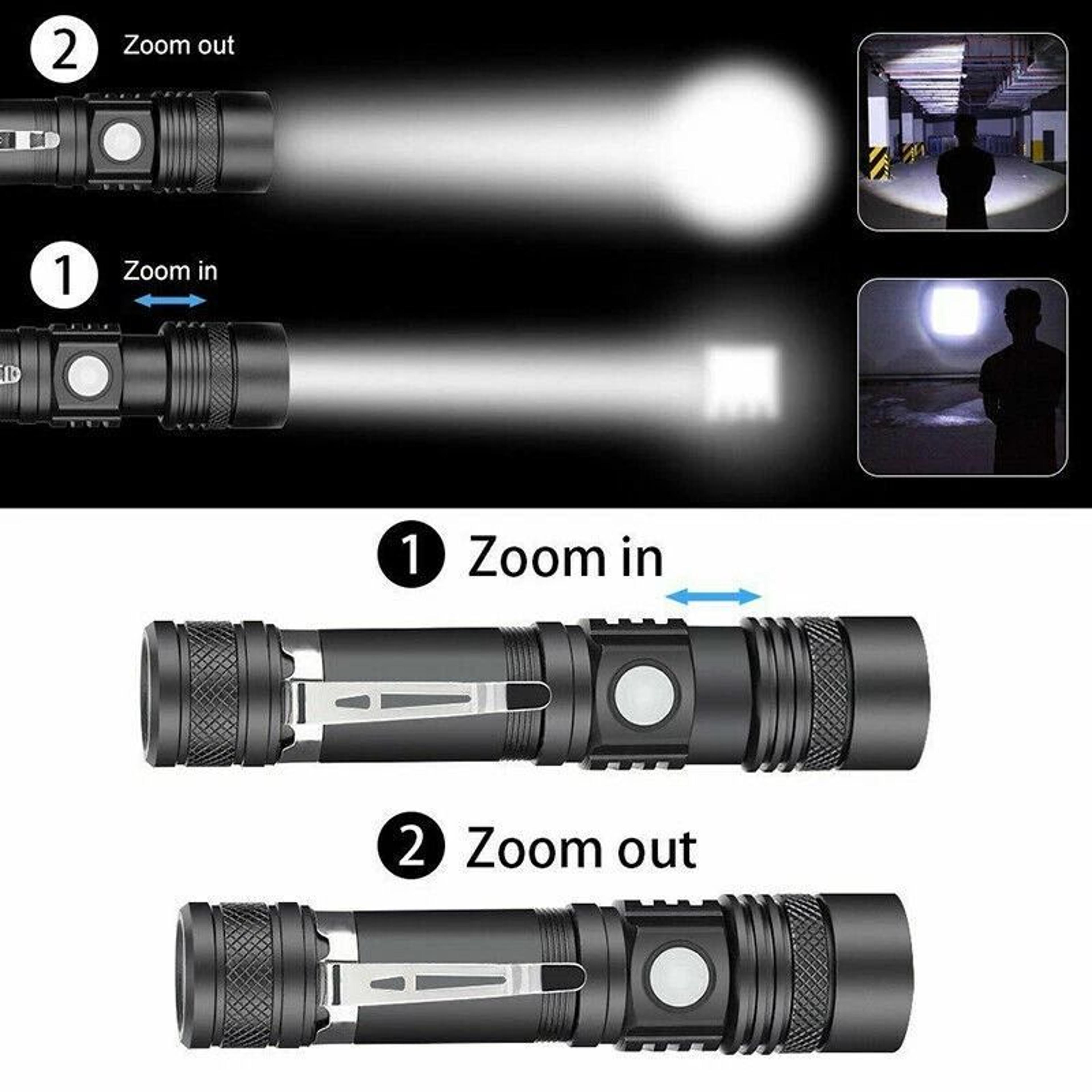 SuperBright LED Tactical Flashlight Zoomable Rechargeable Waterproof 8