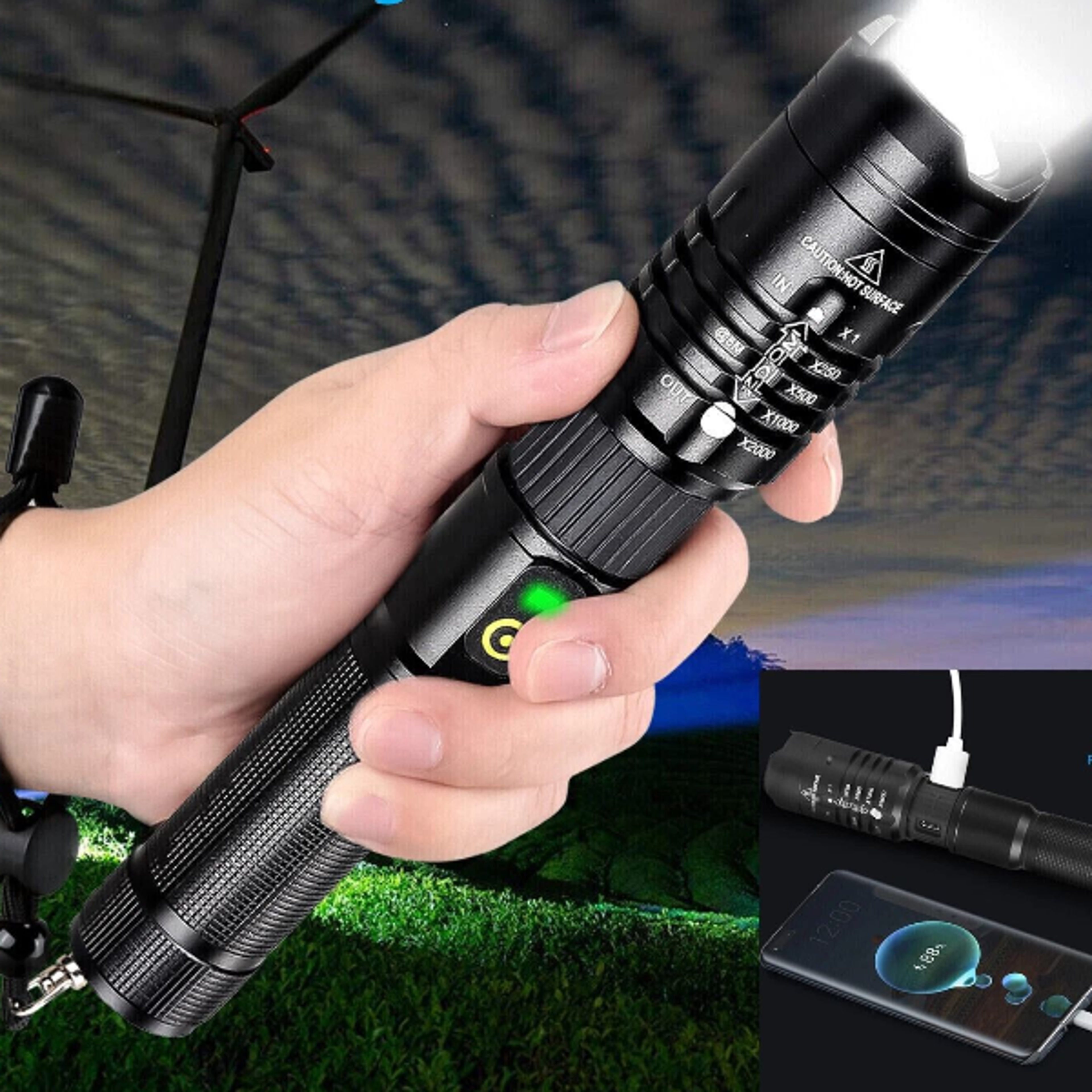 super bright led tactical flashlight rechargeable, zoomable torch for outdoor adventures