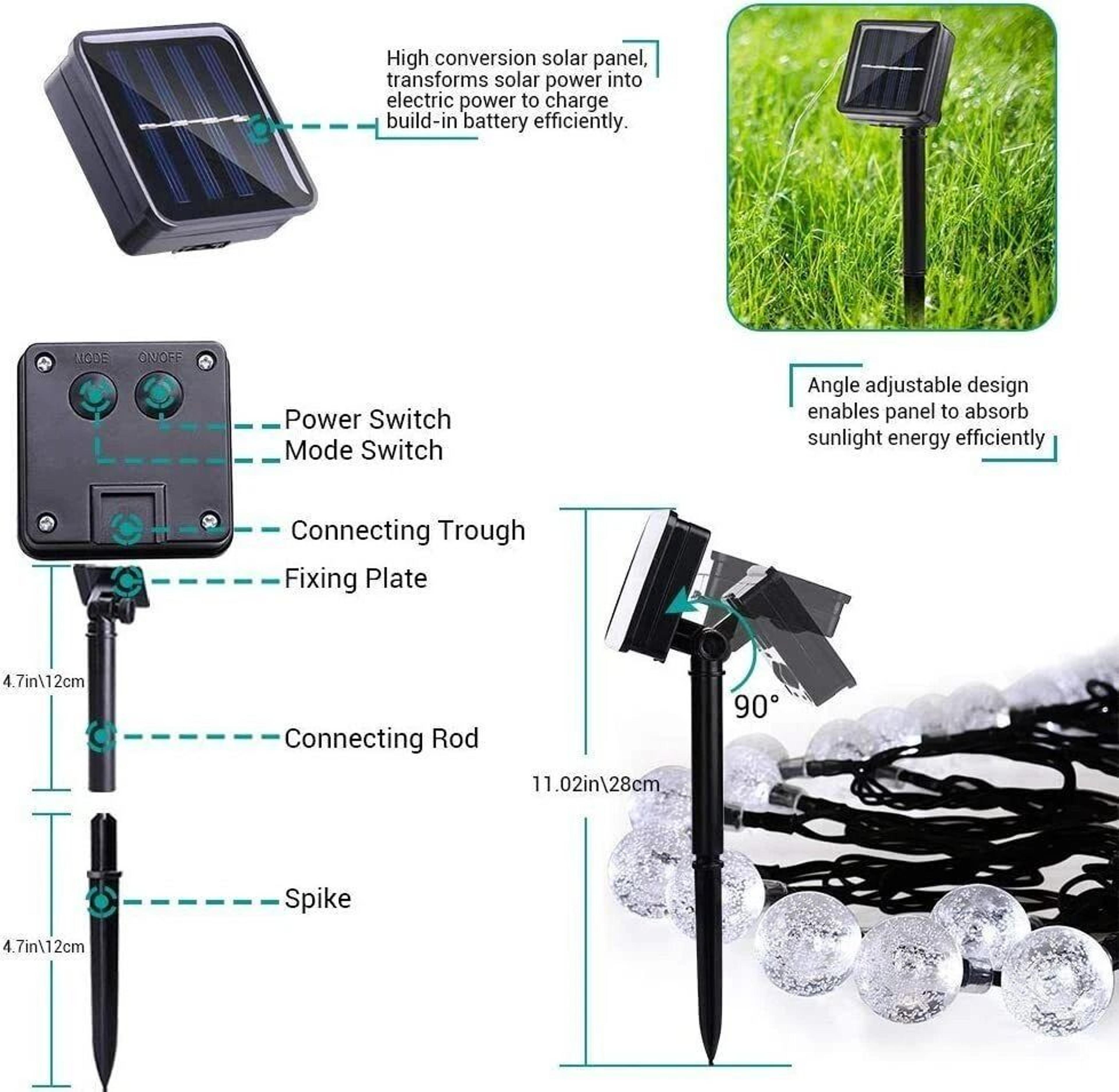 Solar Powered LED String Light For Garden Path And Yard Decor Waterproof Outdoor Lamp 3