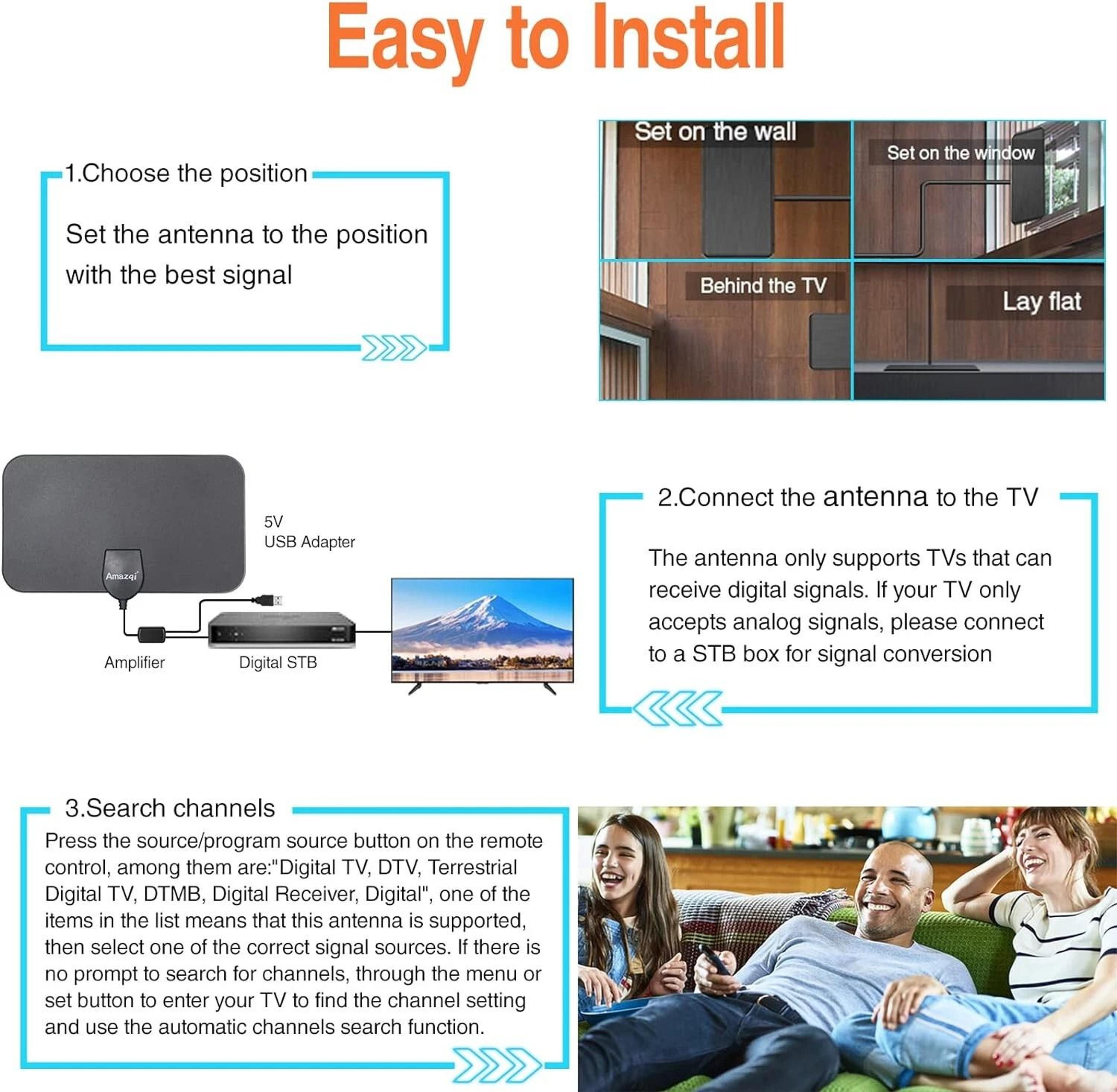 Digital TV Antenna Indoor HDTV Amplified Signal Booster 1