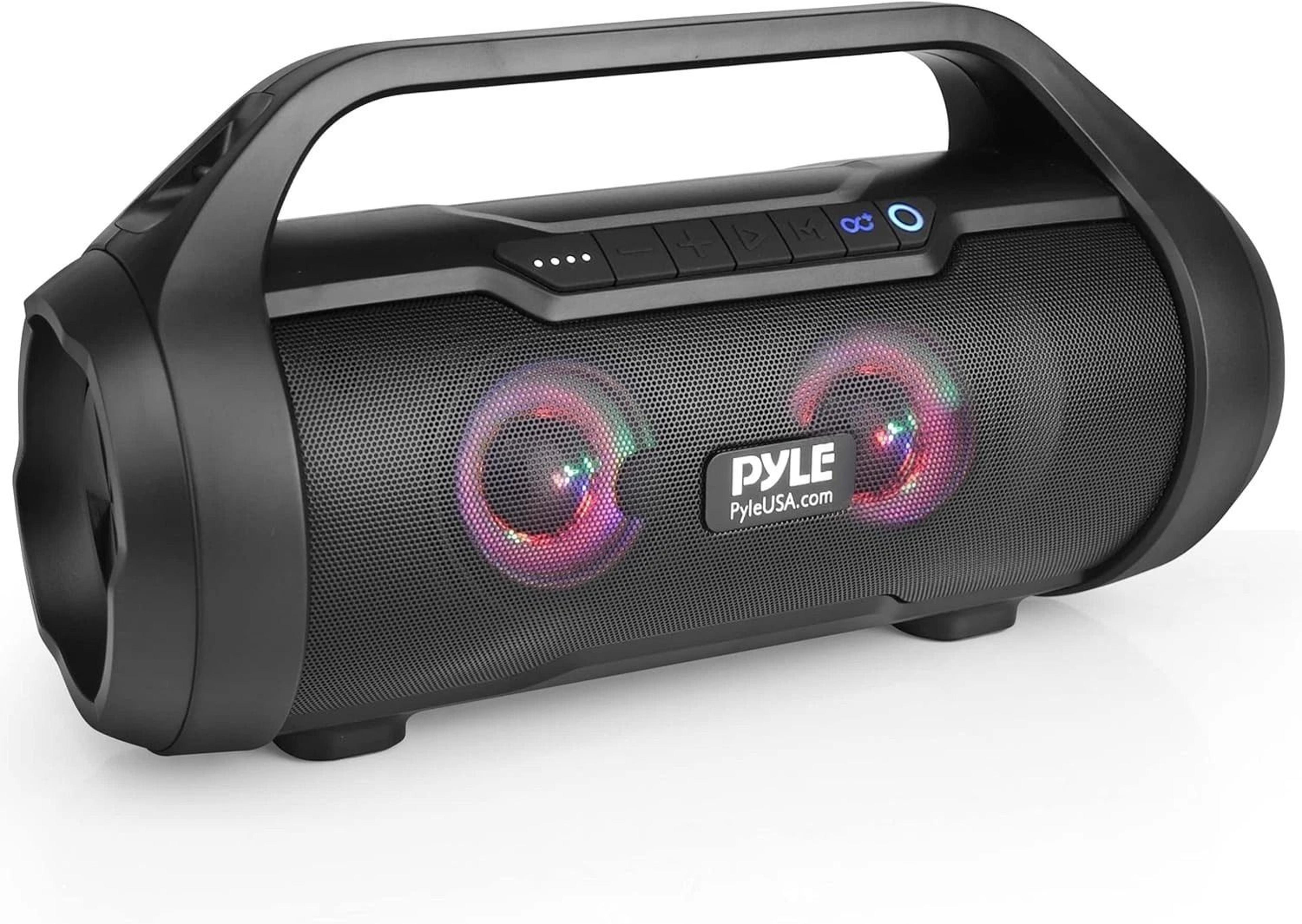 pyle bluetooth boombox speaker with rgb lights portable wireless audio system