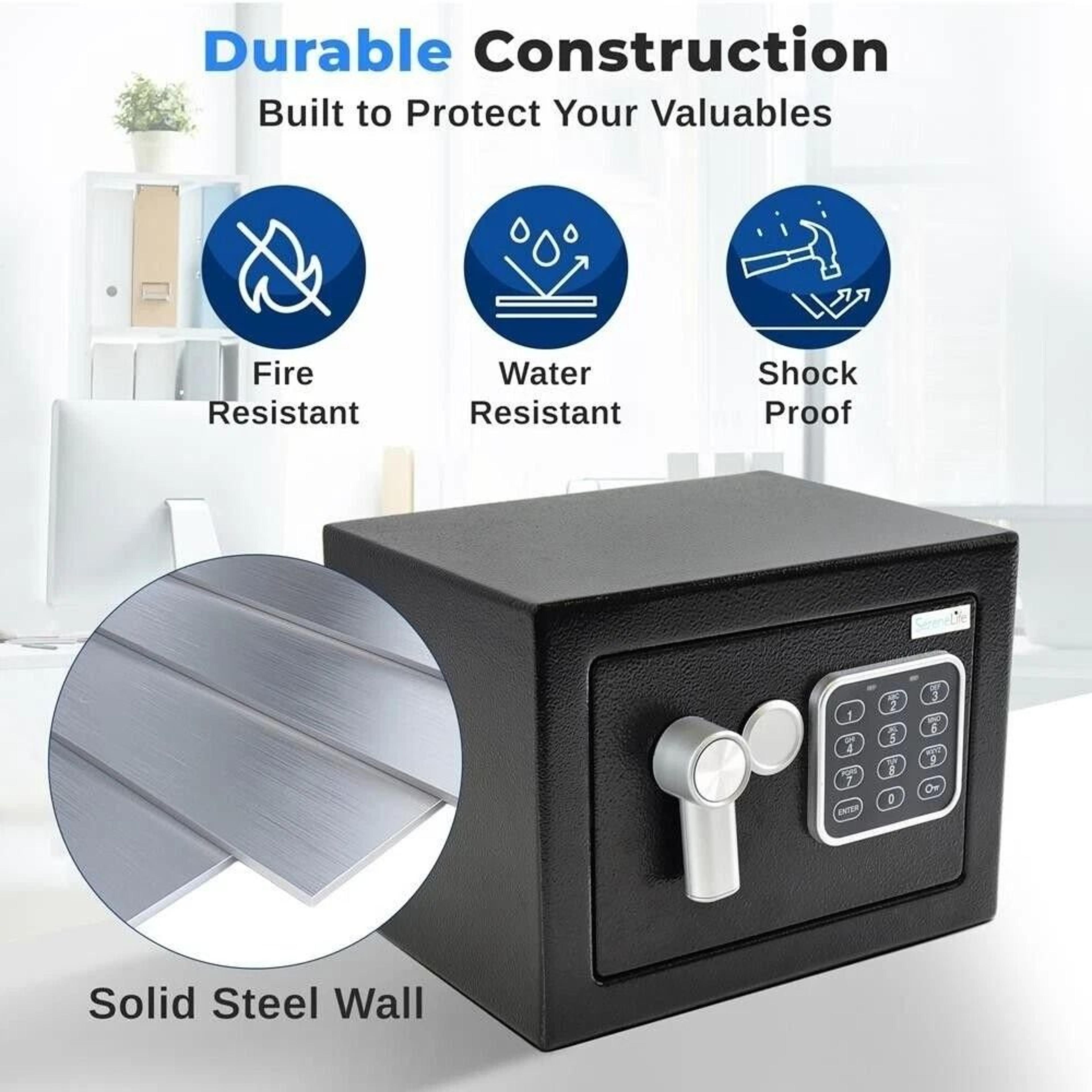 SereneLife Compact Digital Safe Box With Touch Pad  Backup Keys 3