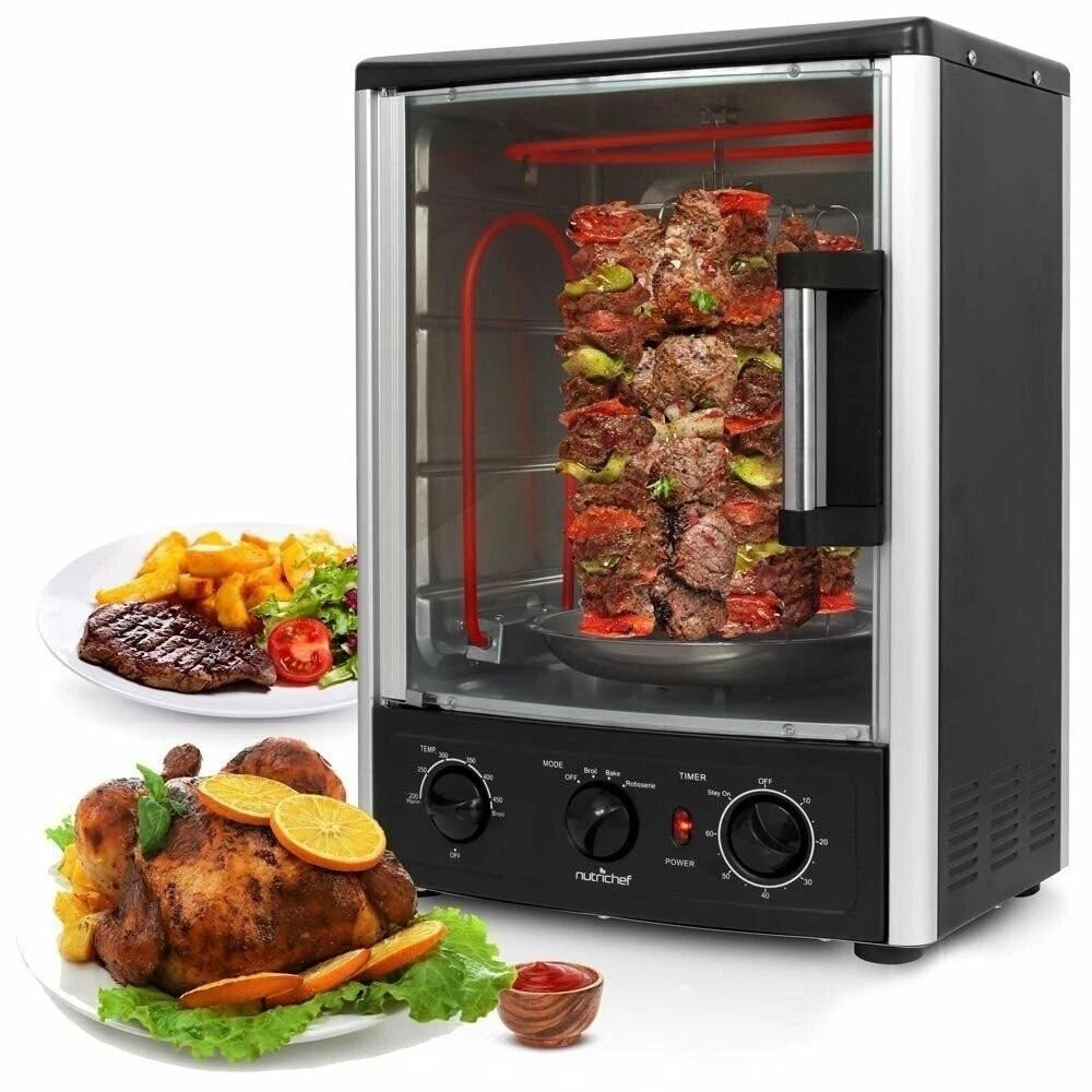 upgraded multi unction vertical countertop rotisserie oven with grill & timer