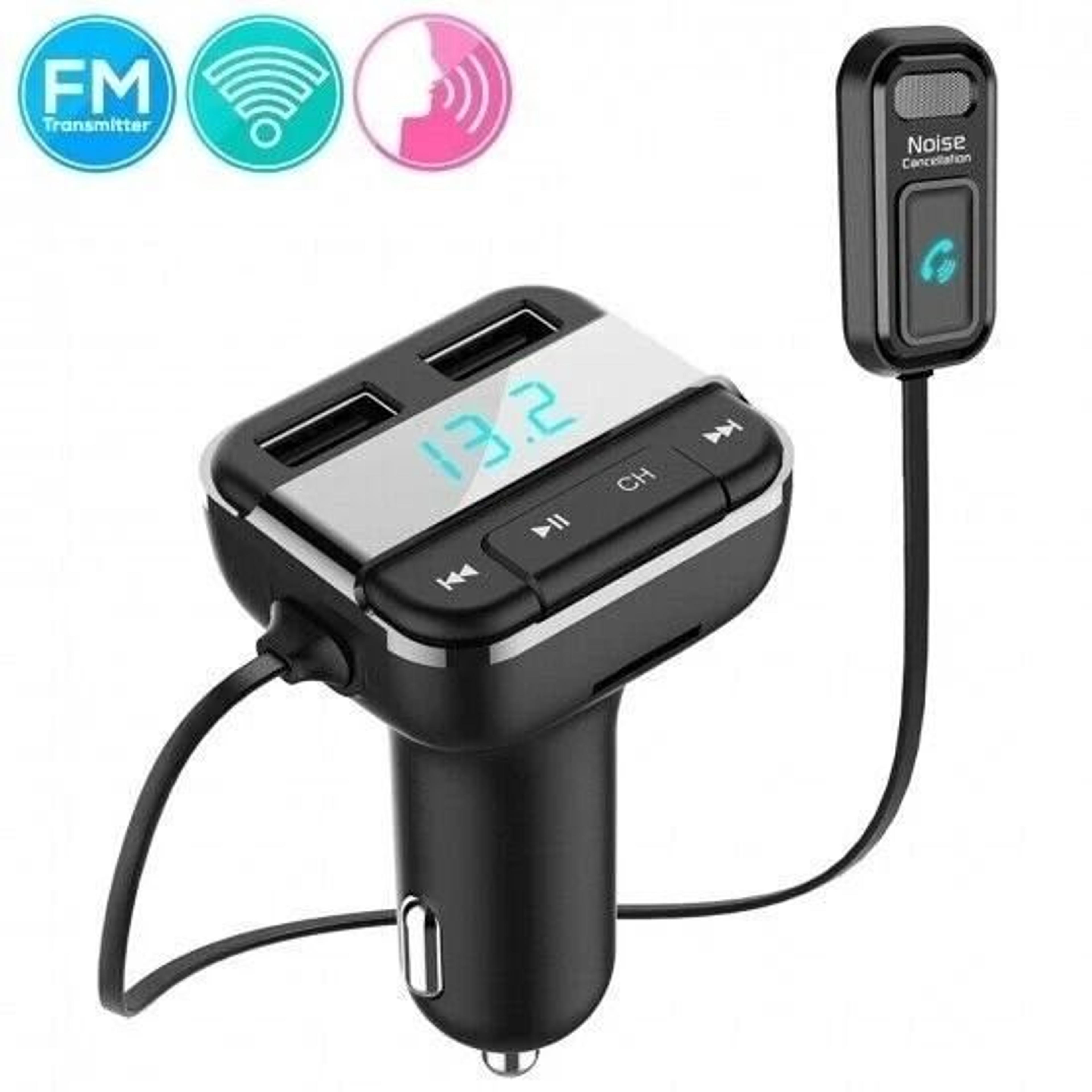 bluetooth fm transmitter with wireless car music streaming & charging handsfree lcd display