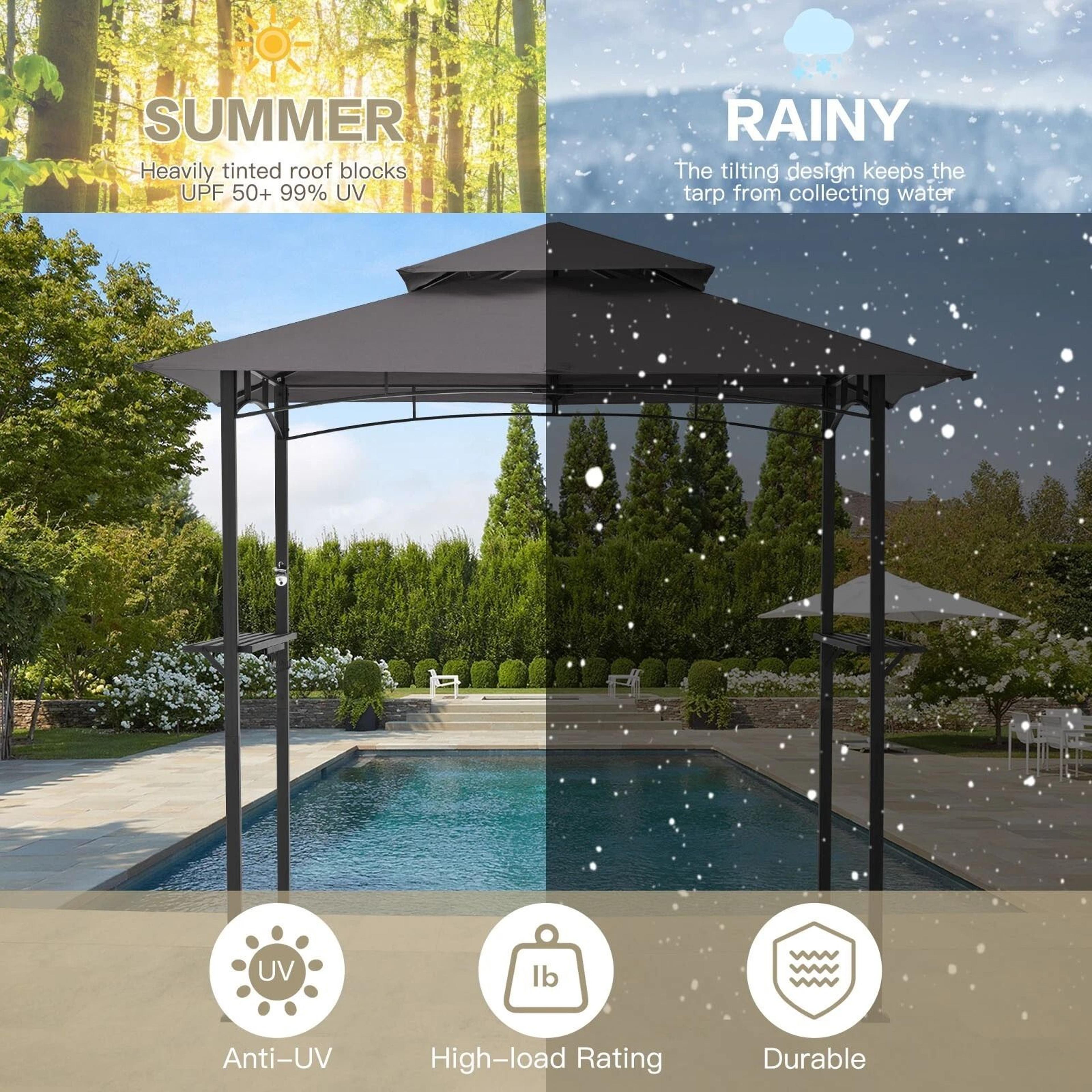 Outdoor Grill Gazebo BBQ Tent With Shelves  Hooks Durable Canopy For Cooking And Protection 4