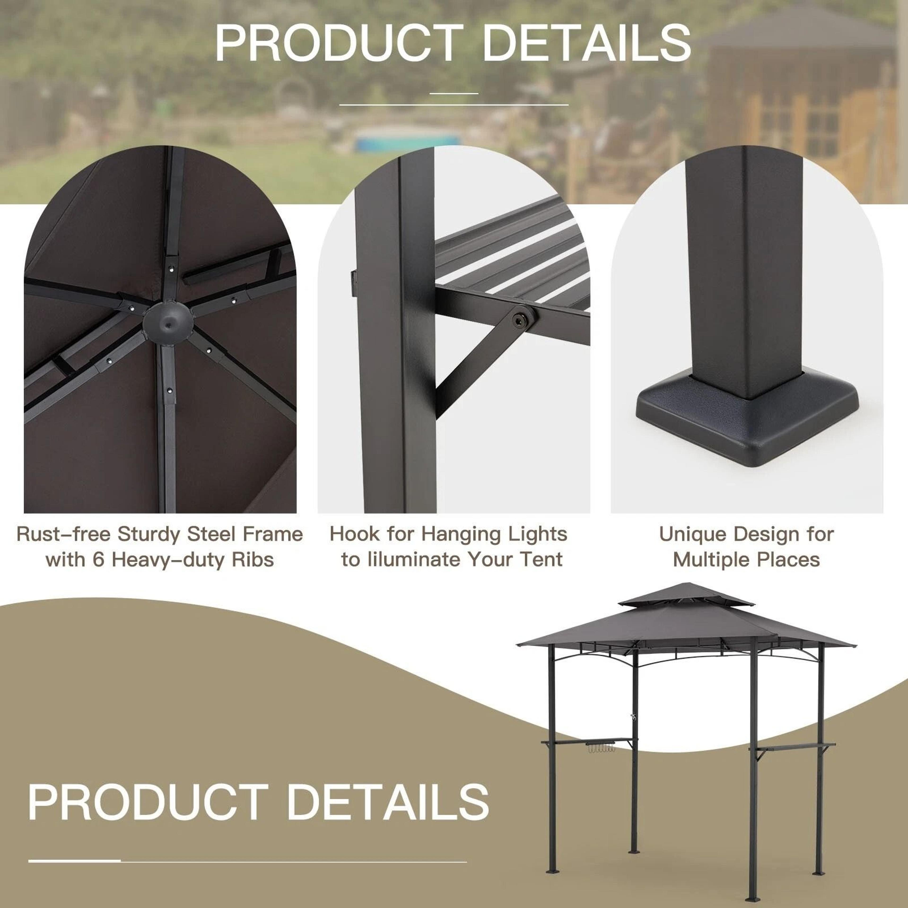 Outdoor Grill Gazebo BBQ Tent With Shelves  Hooks Durable Canopy For Cooking And Protection 5
