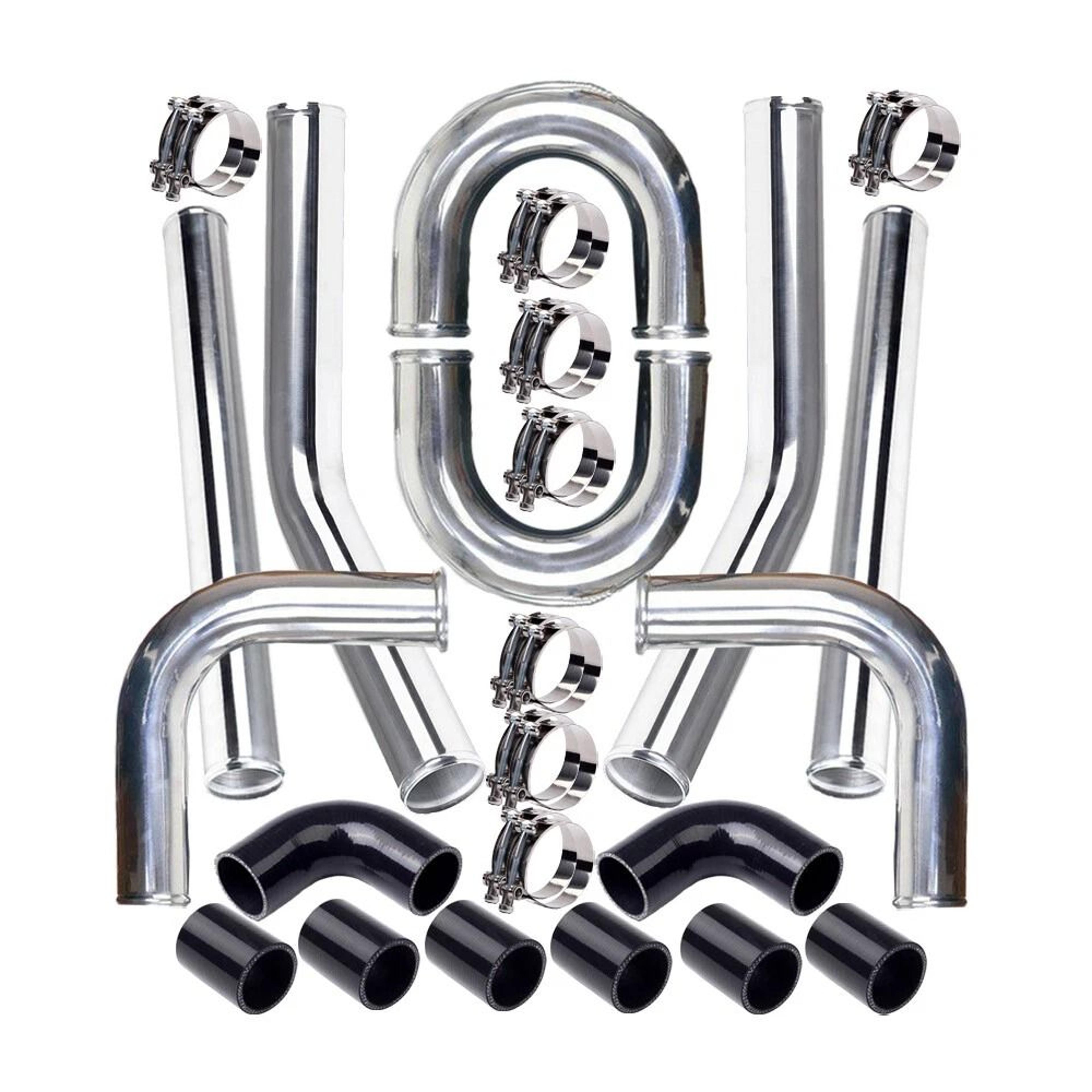 polished aluminum intercooler pipe kit with black hose & clamps universal upgrade