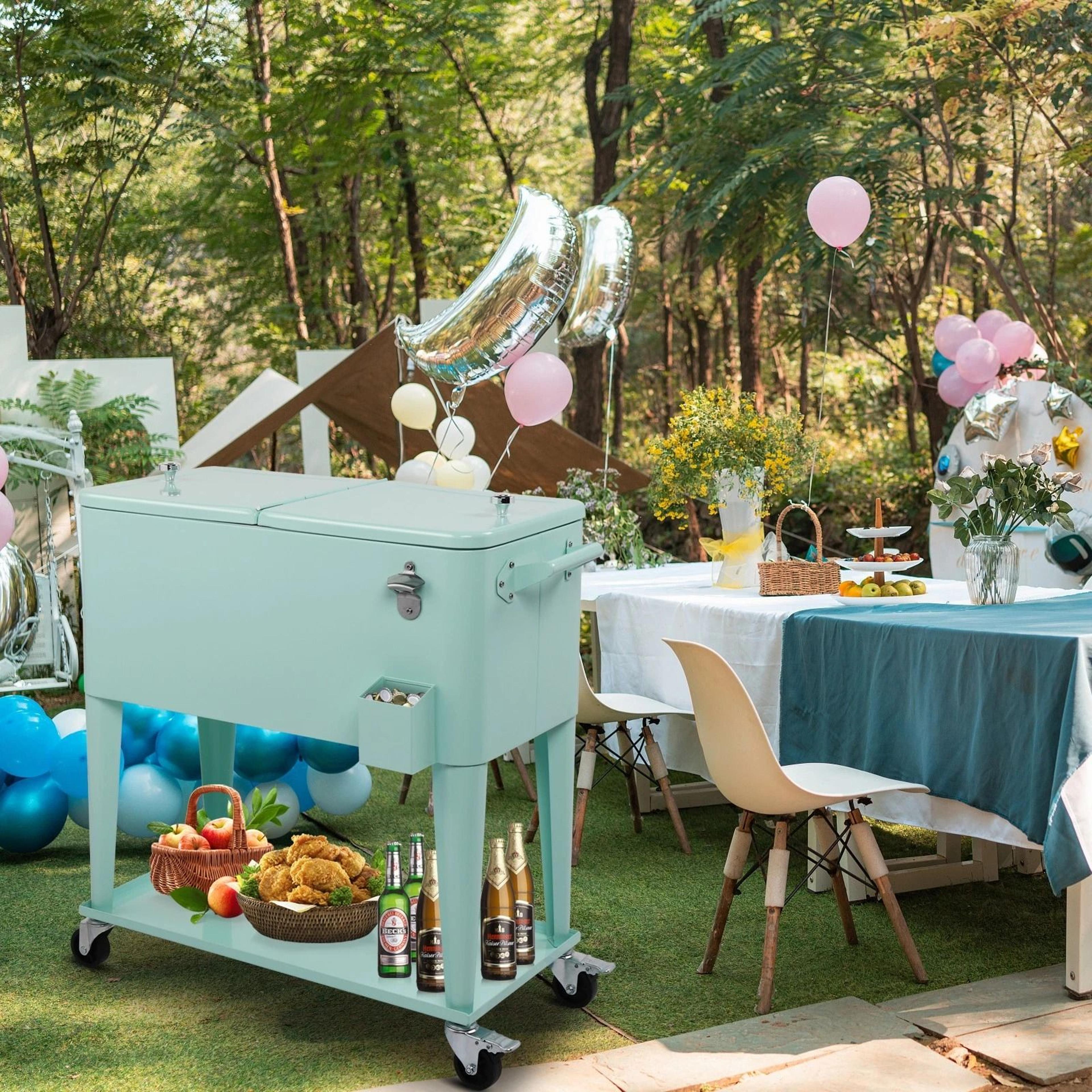 portable outdoor quart rolling patio steel cooler cart ideal for parties & bbqs