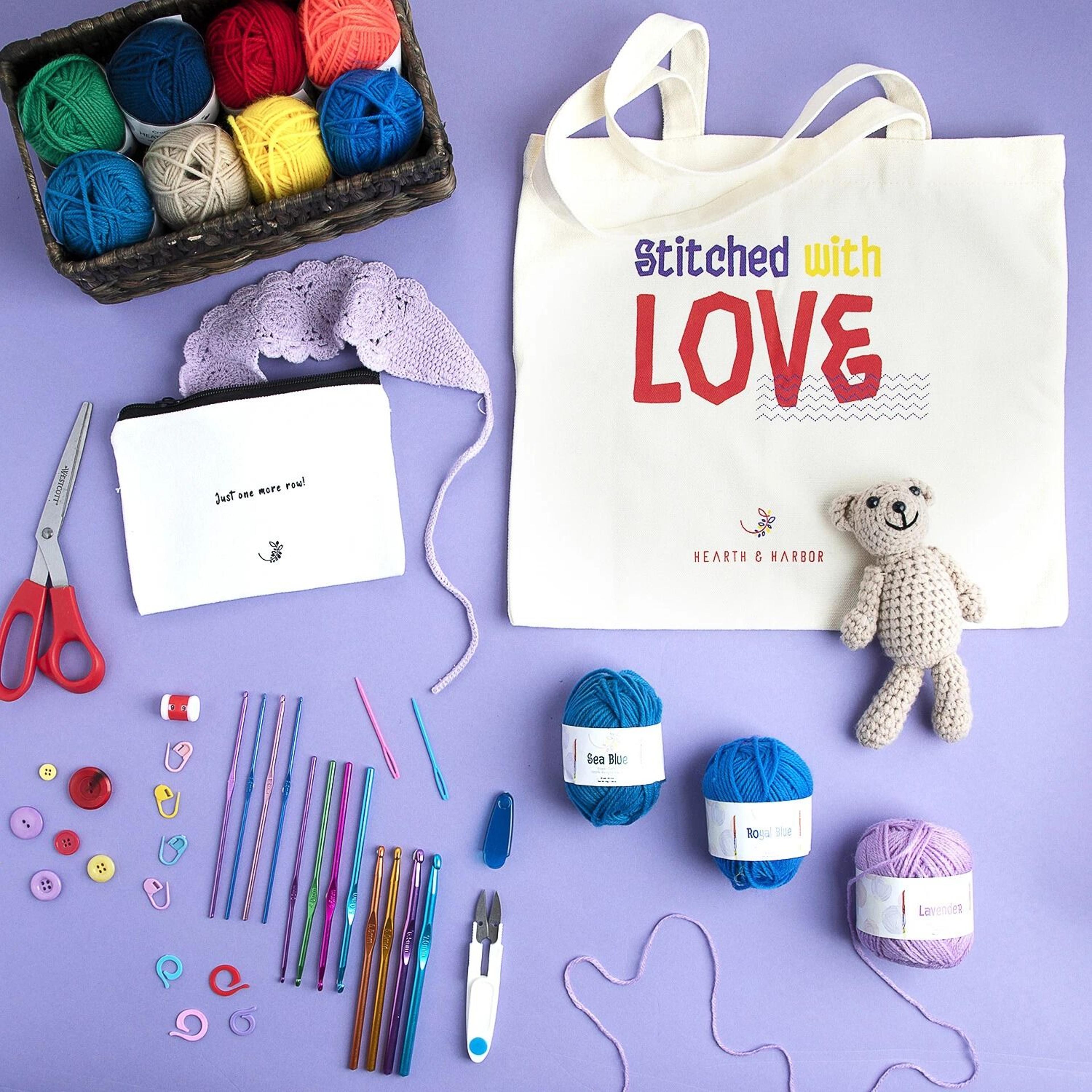 beginner crochet kit with yarn, hooks & accessories set