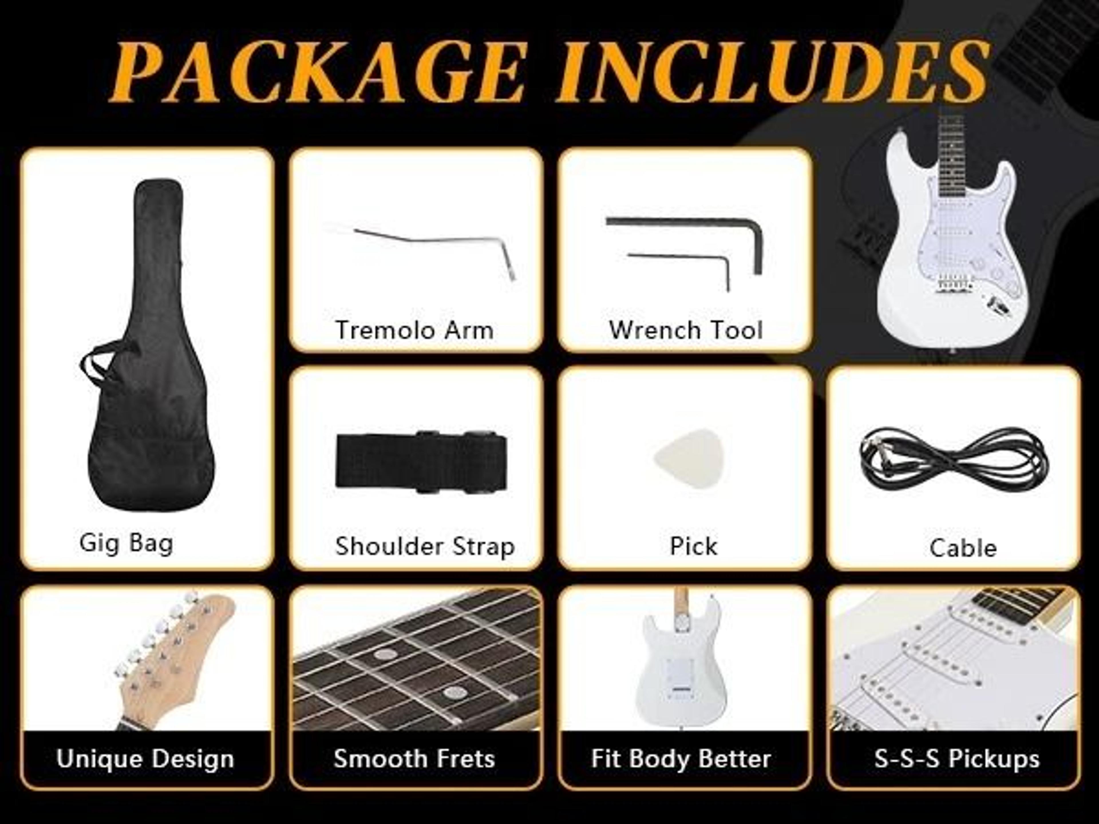 Glarry White 6 String Electric Guitar With Gig Bag  Strap For Beginners 3