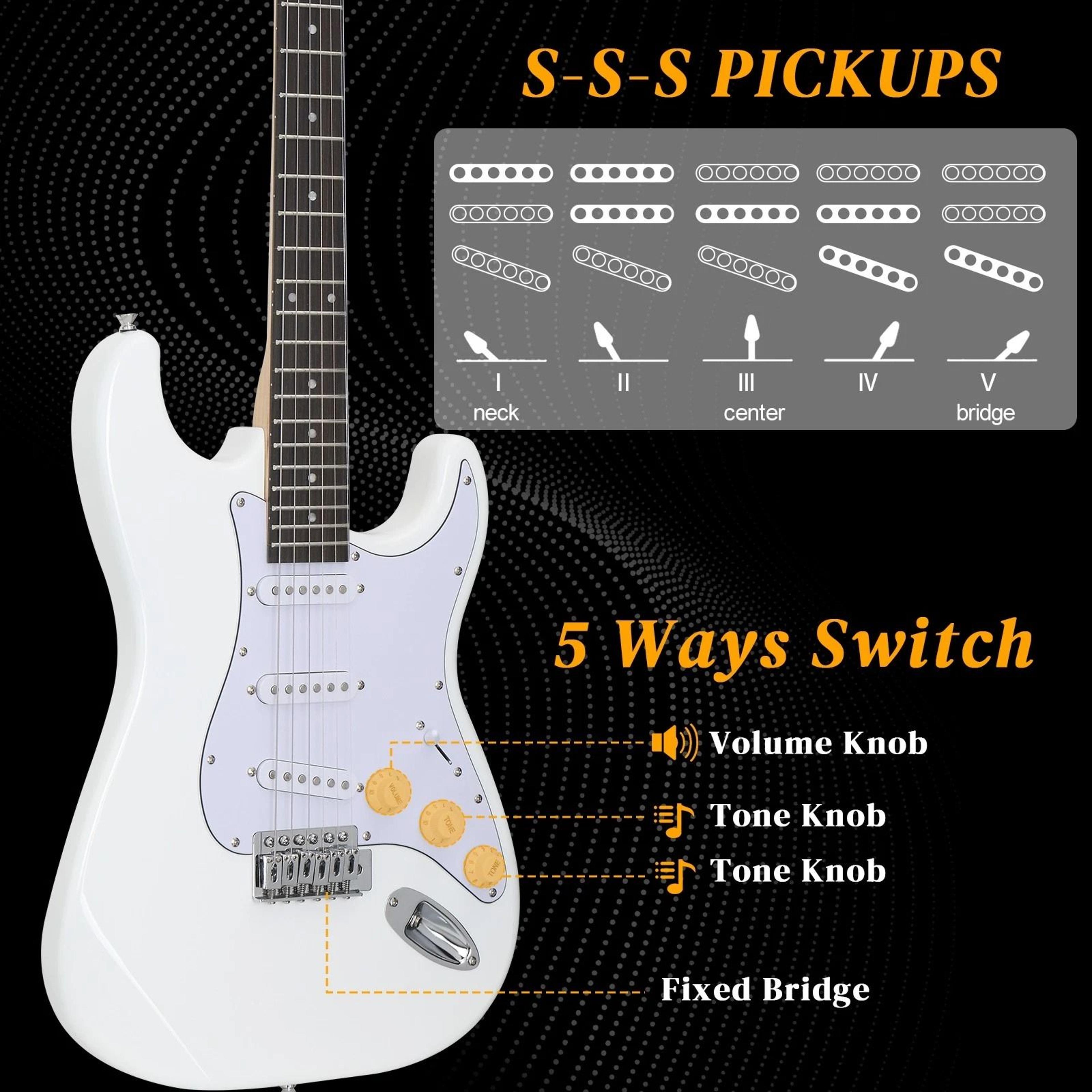 Glarry White 6 String Electric Guitar With Gig Bag  Strap For Beginners 4