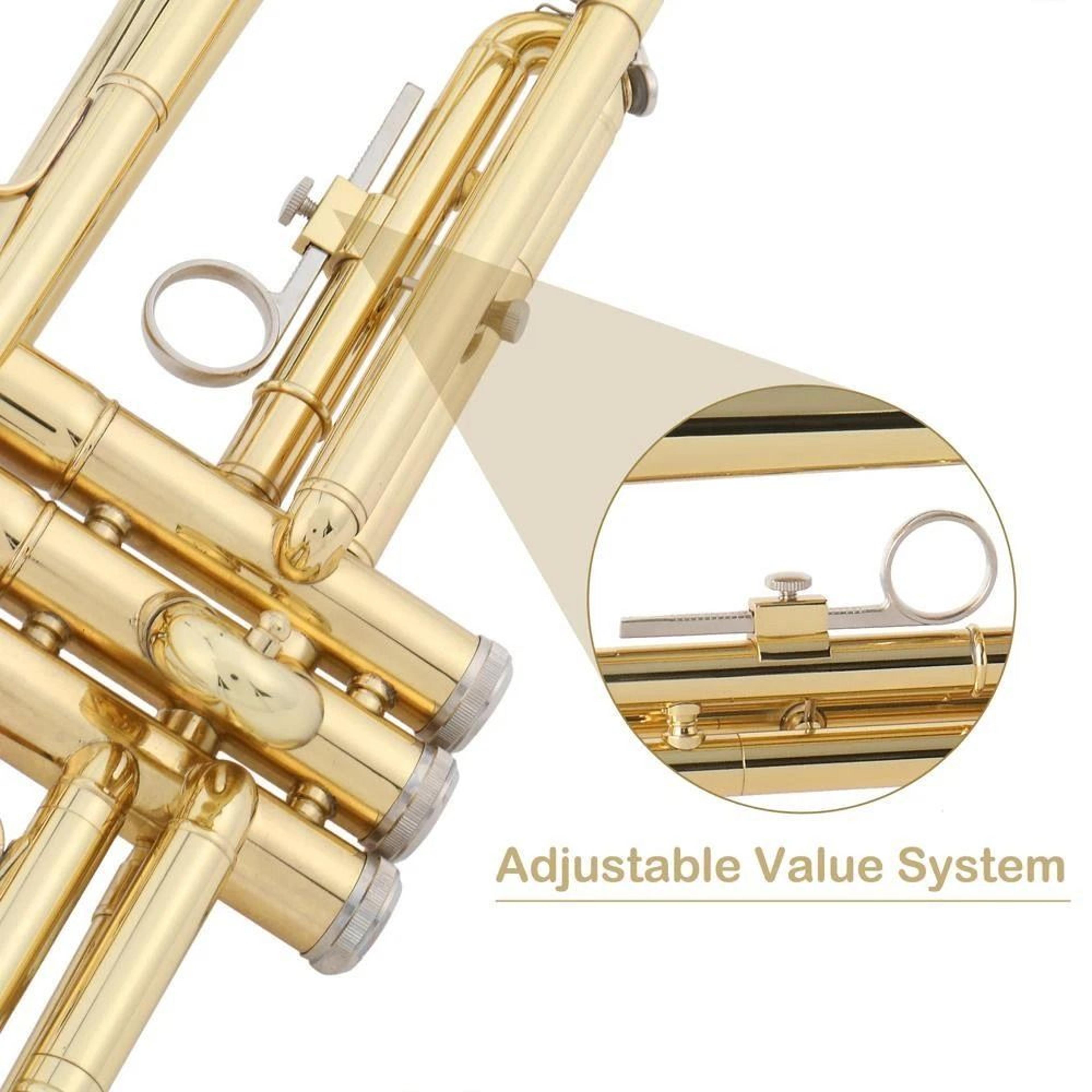 Student Beginner Bb Trumpet Gold Lacquer Brass Instrument With Case For School Band And Music Pract 1