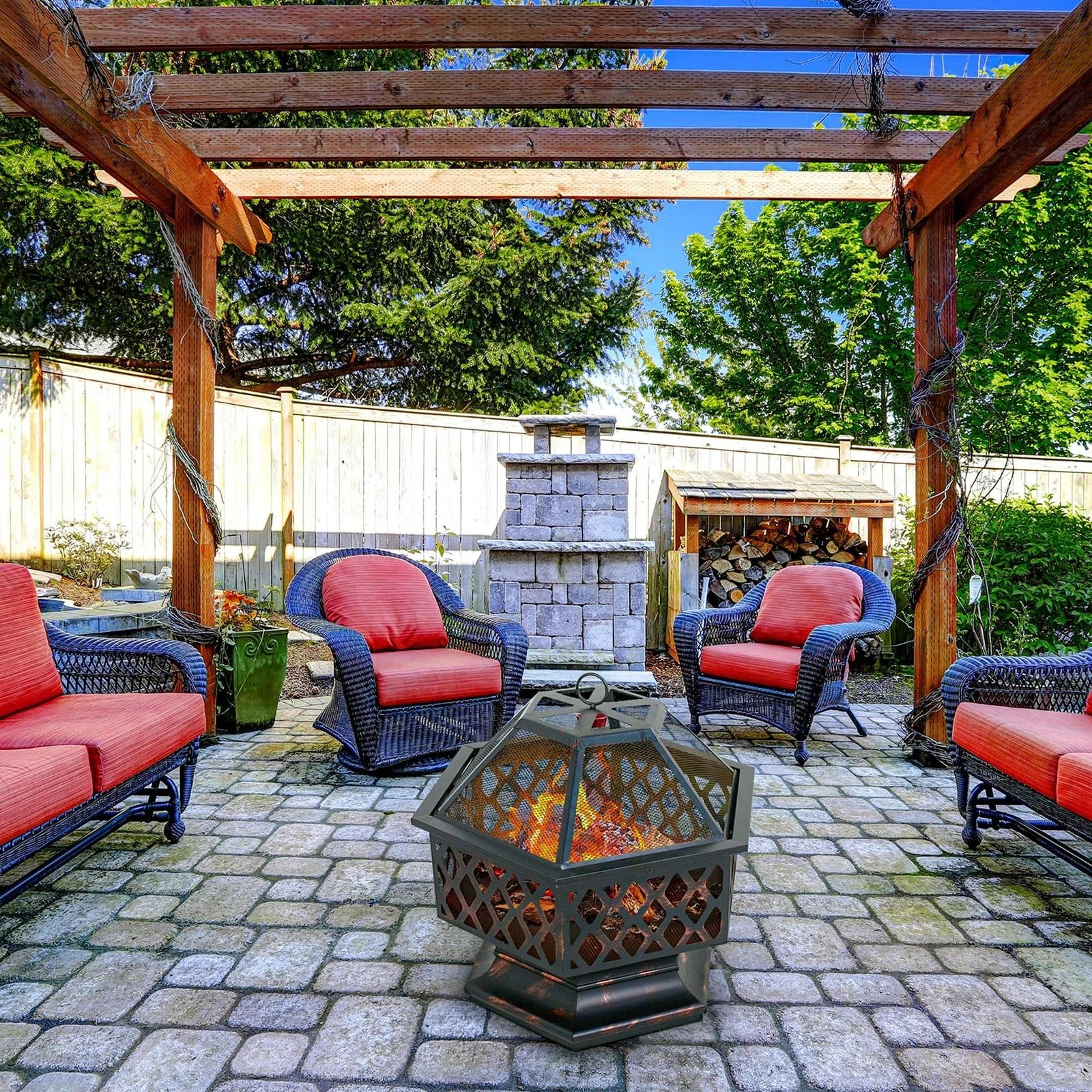 outdoor fire pit heater wood burning patio stove for deck, backyard fireplace table perfect for outdoor heating & cozy