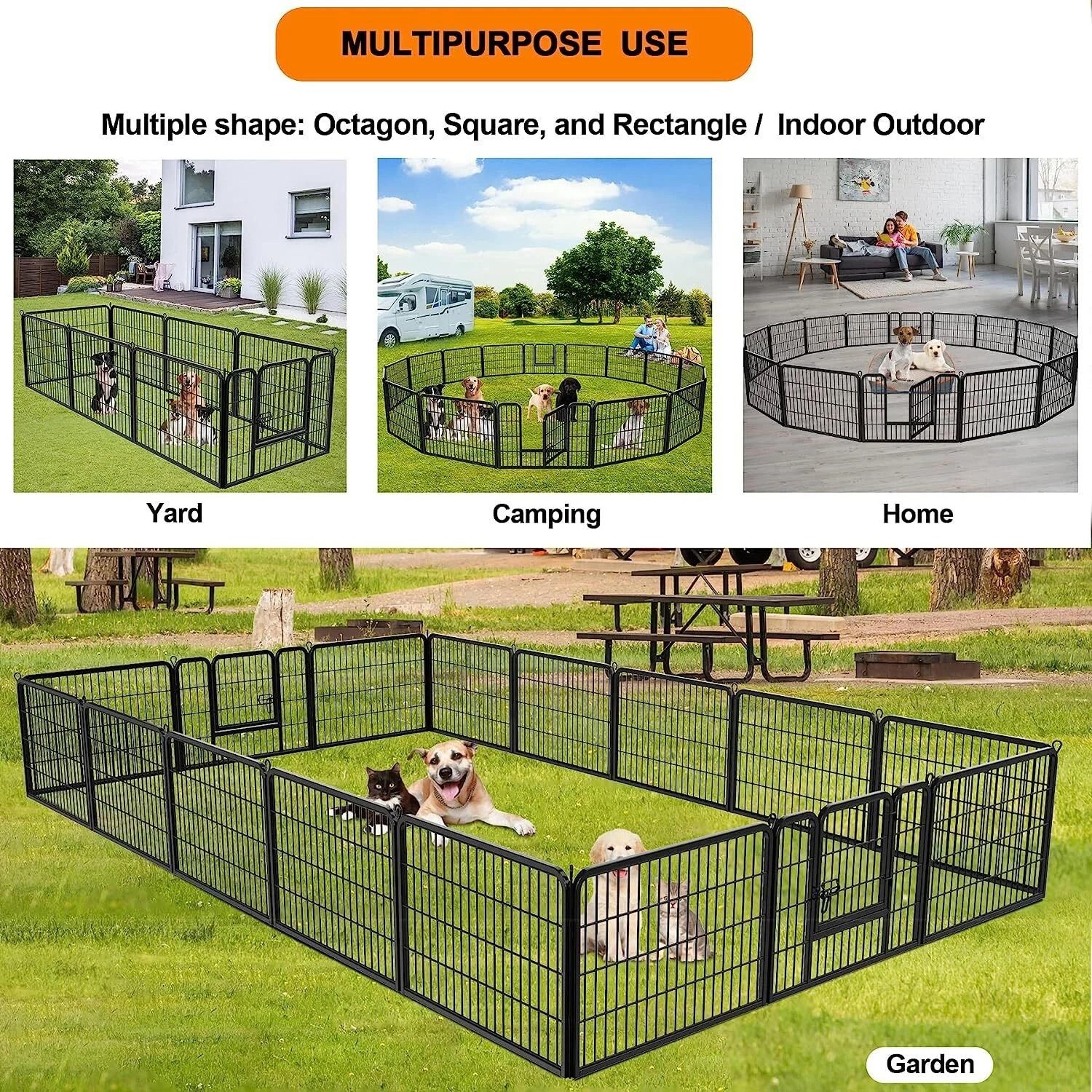 24 Panel Portable Dog Playpen Fence Foldable Pet Exercise Pen For Yard RV  Camping 17