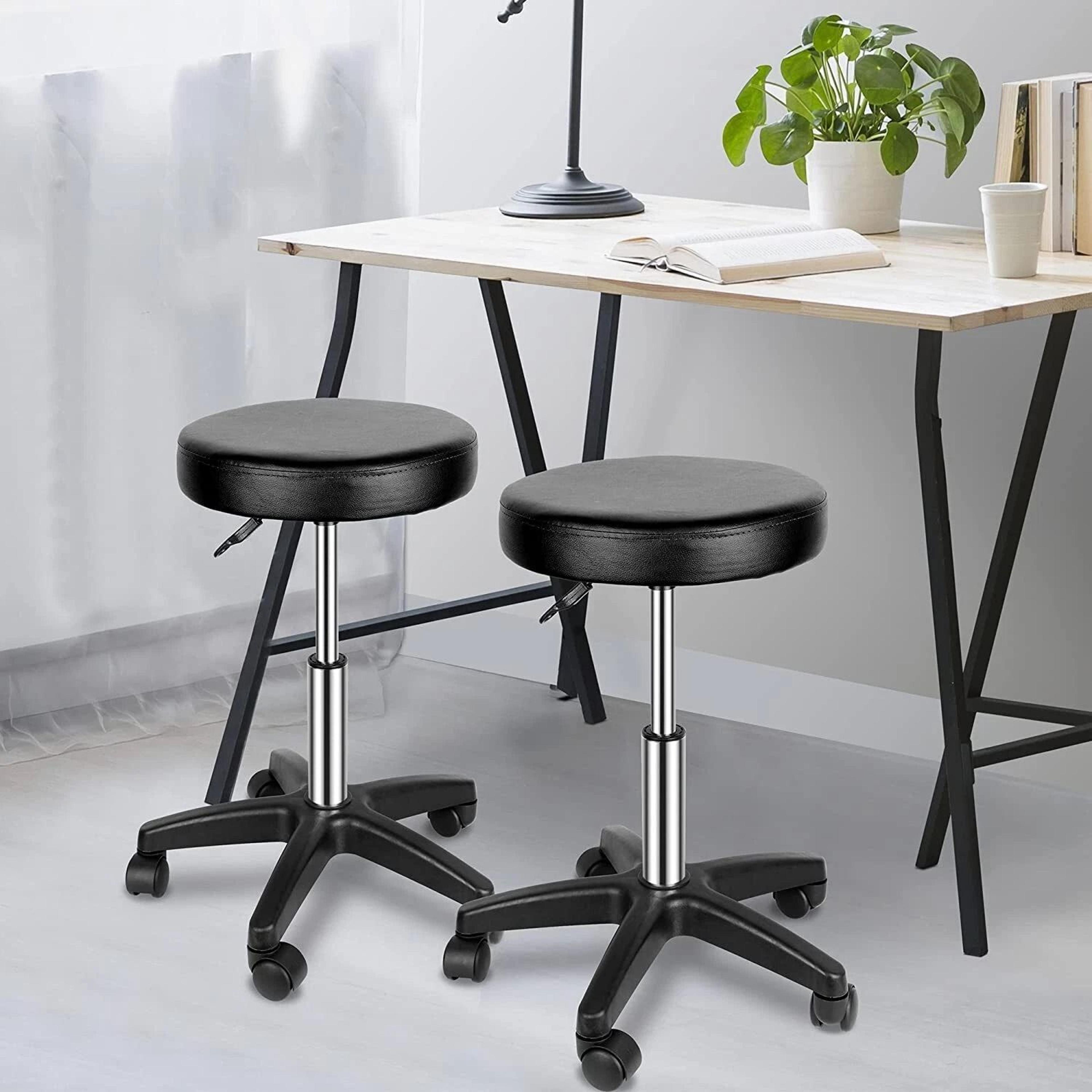 adjustable rolling stool with pu leather seat, swivel design and height adjustment for salon, office, and home use