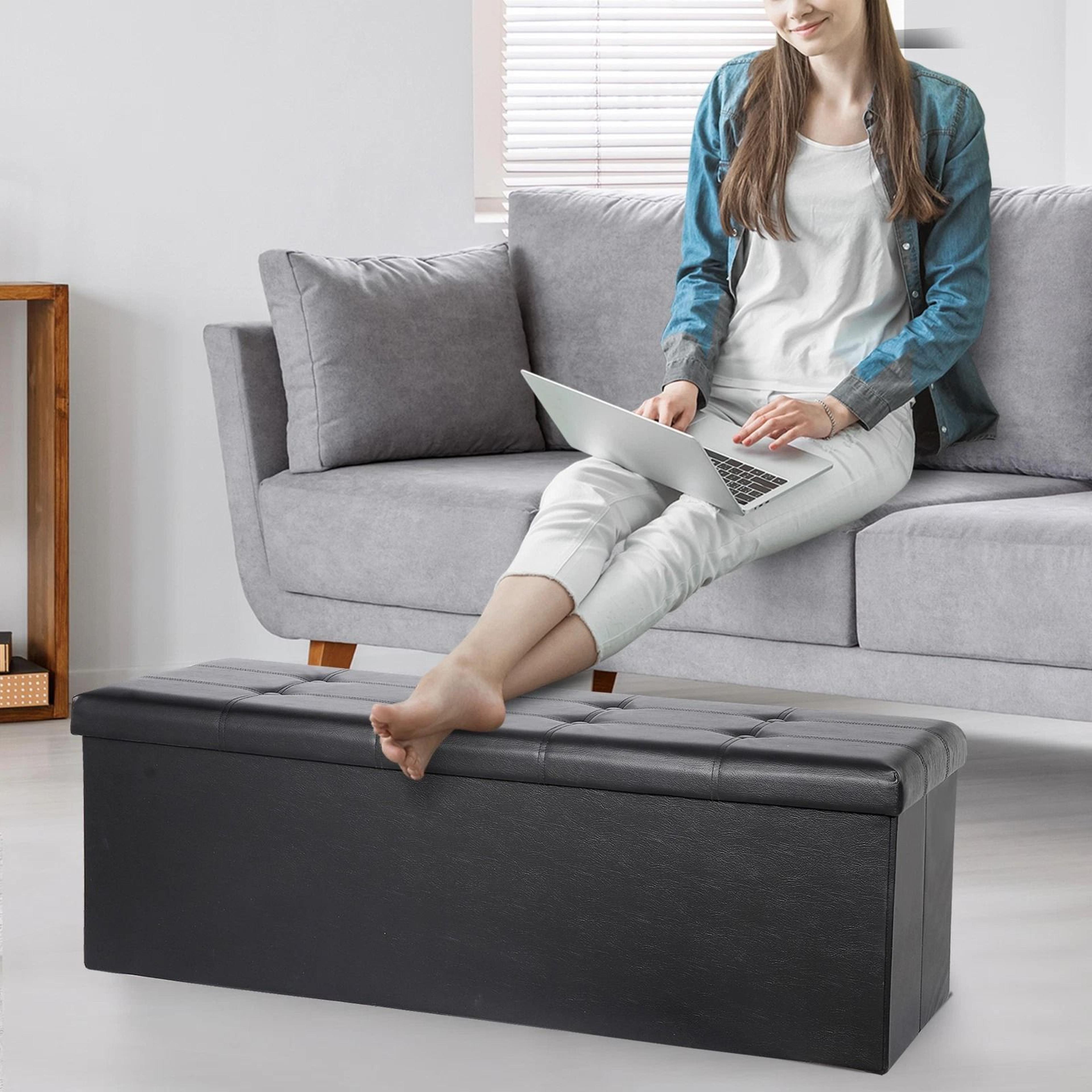 Premium Folding Storage Ottoman Bench With Faux Leather Bench Seat And Divider Hidden Storage Seat  1