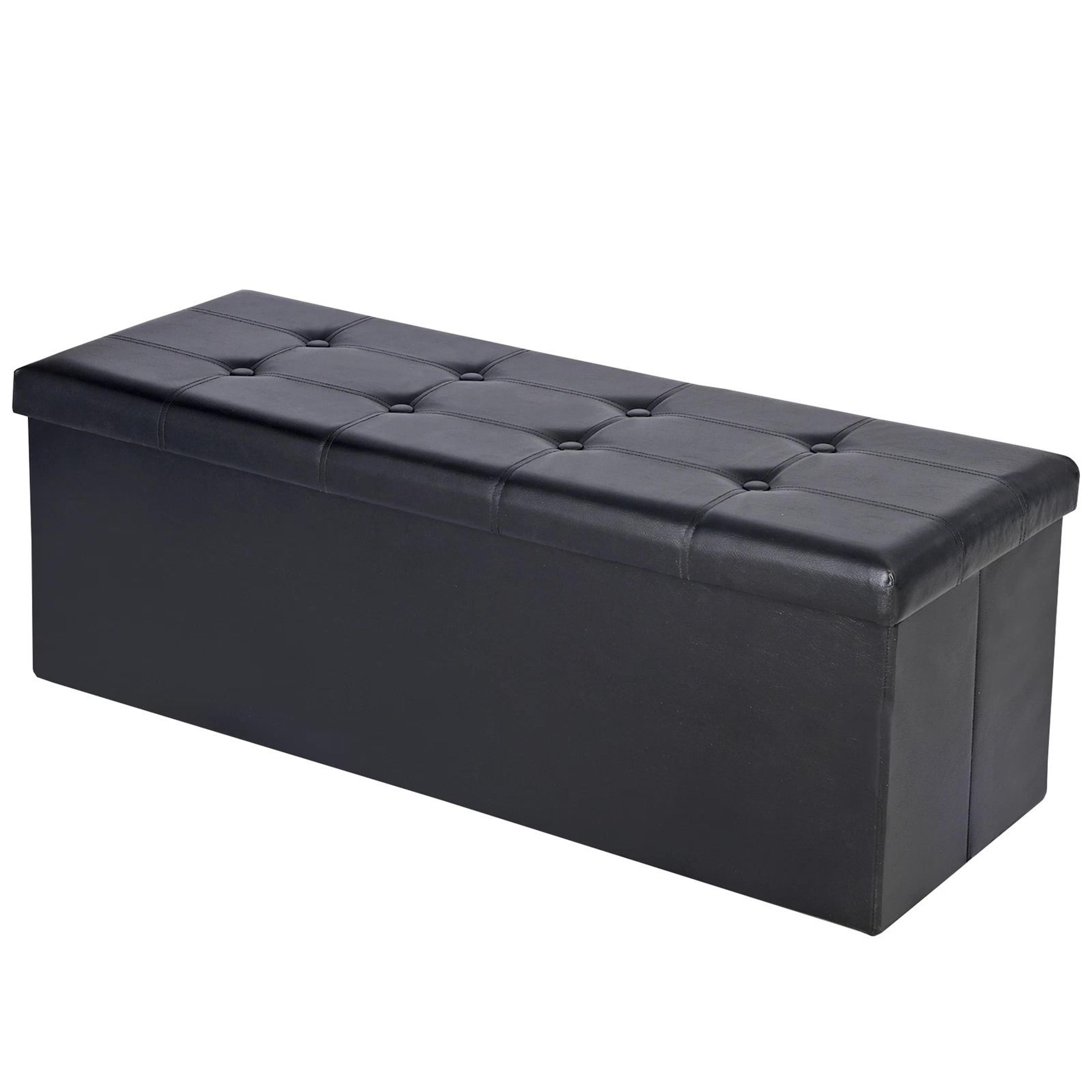 Premium Folding Storage Ottoman Bench With Faux Leather Bench Seat And Divider Hidden Storage Seat  11