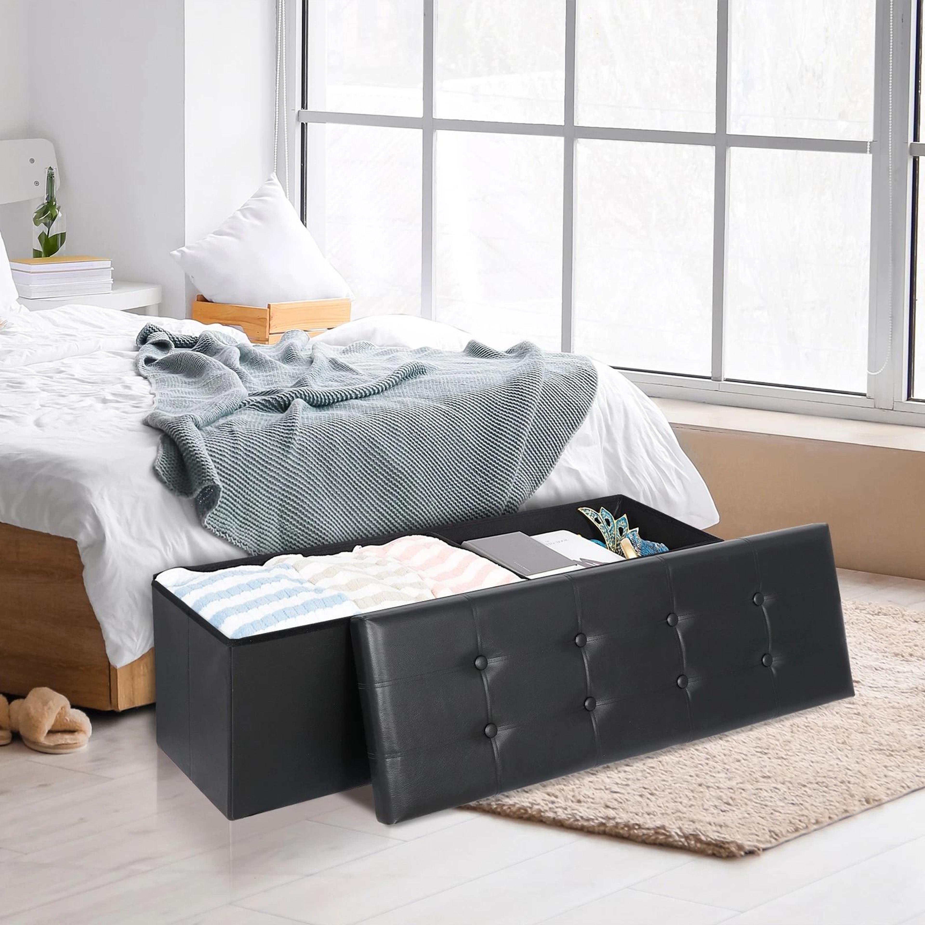 Premium Folding Storage Ottoman Bench With Faux Leather Bench Seat And Divider Hidden Storage Seat  4