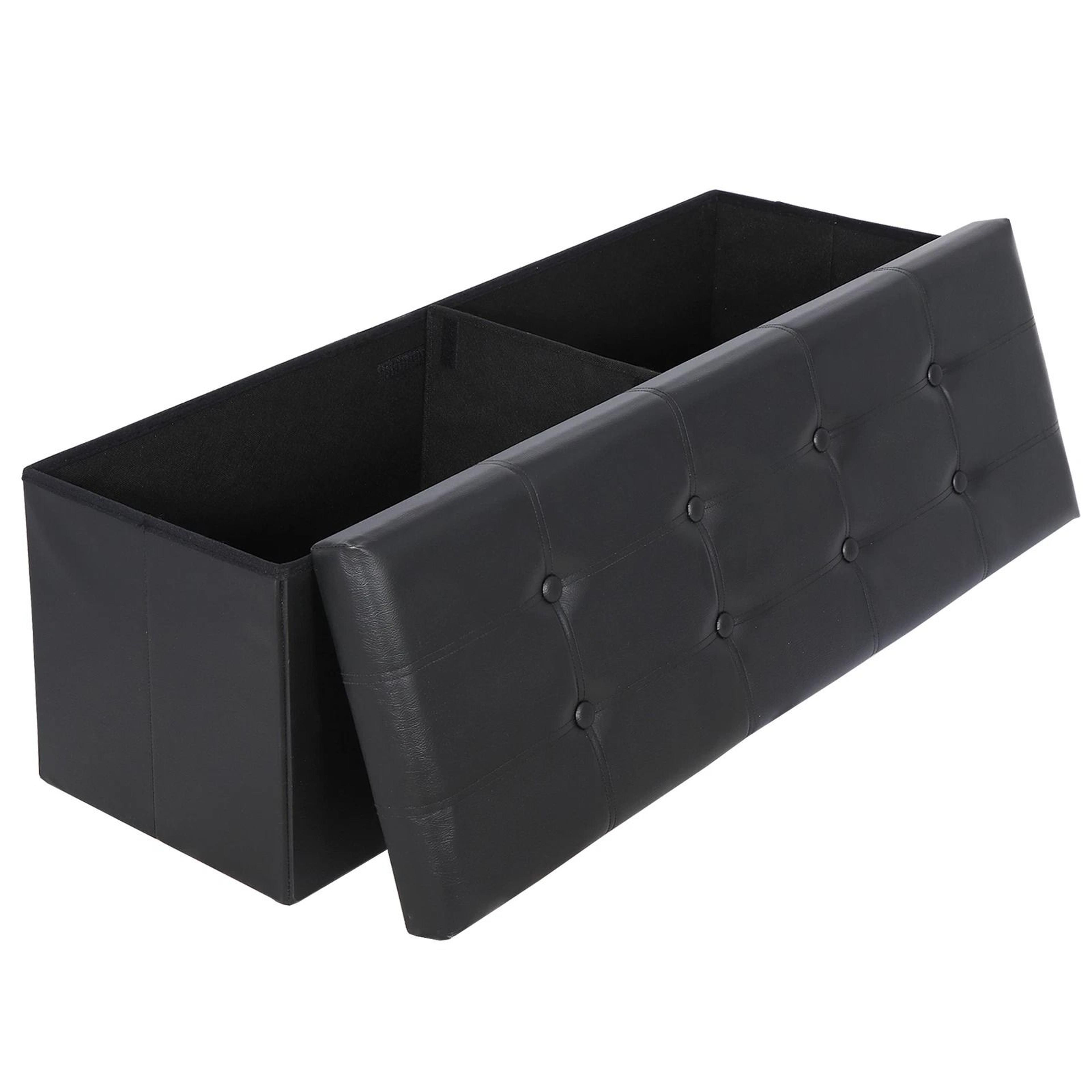 Premium Folding Storage Ottoman Bench With Faux Leather Bench Seat And Divider Hidden Storage Seat  5