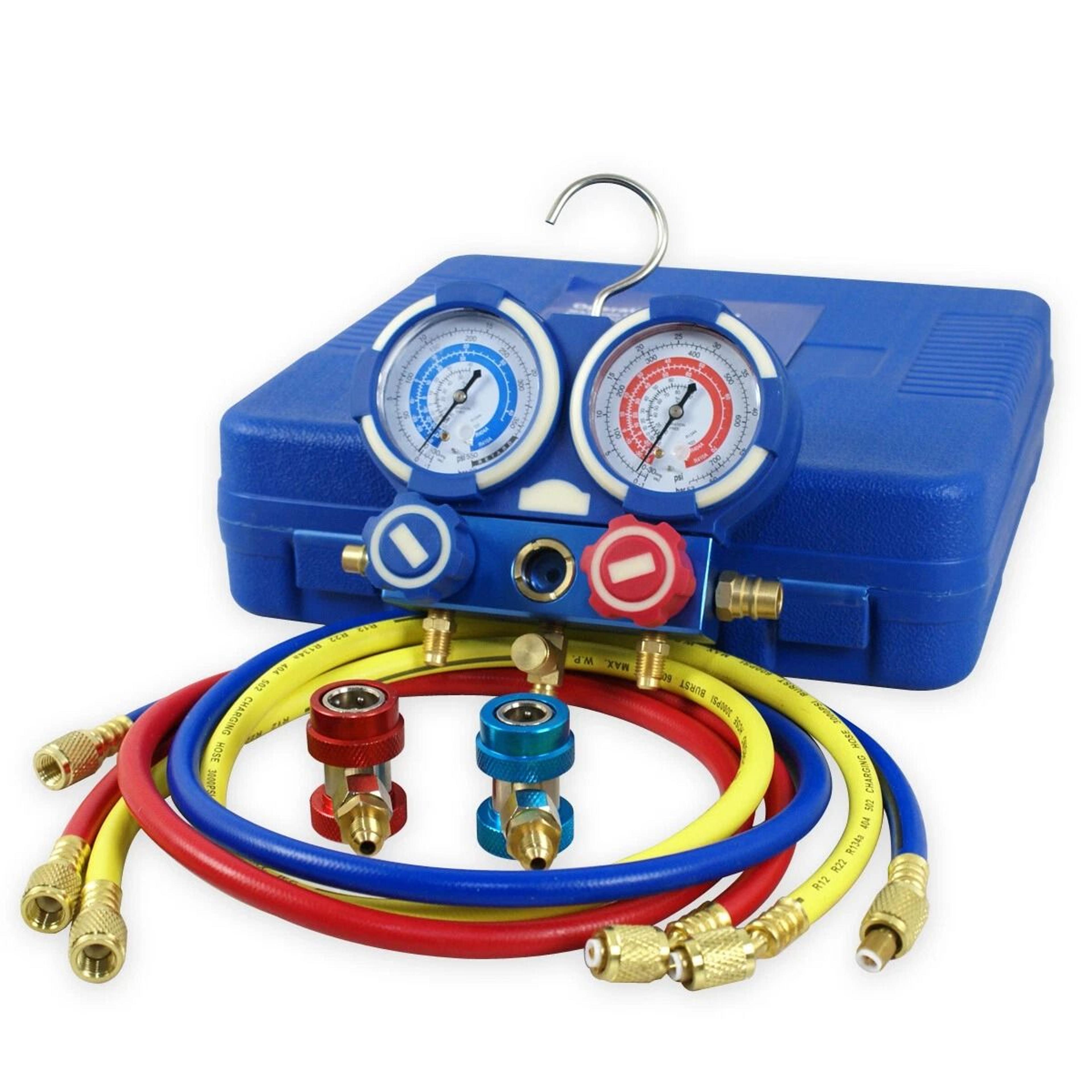 AC Manifold Gauge Set For Refrigerants Brass Charging Kit With Durable Case 14
