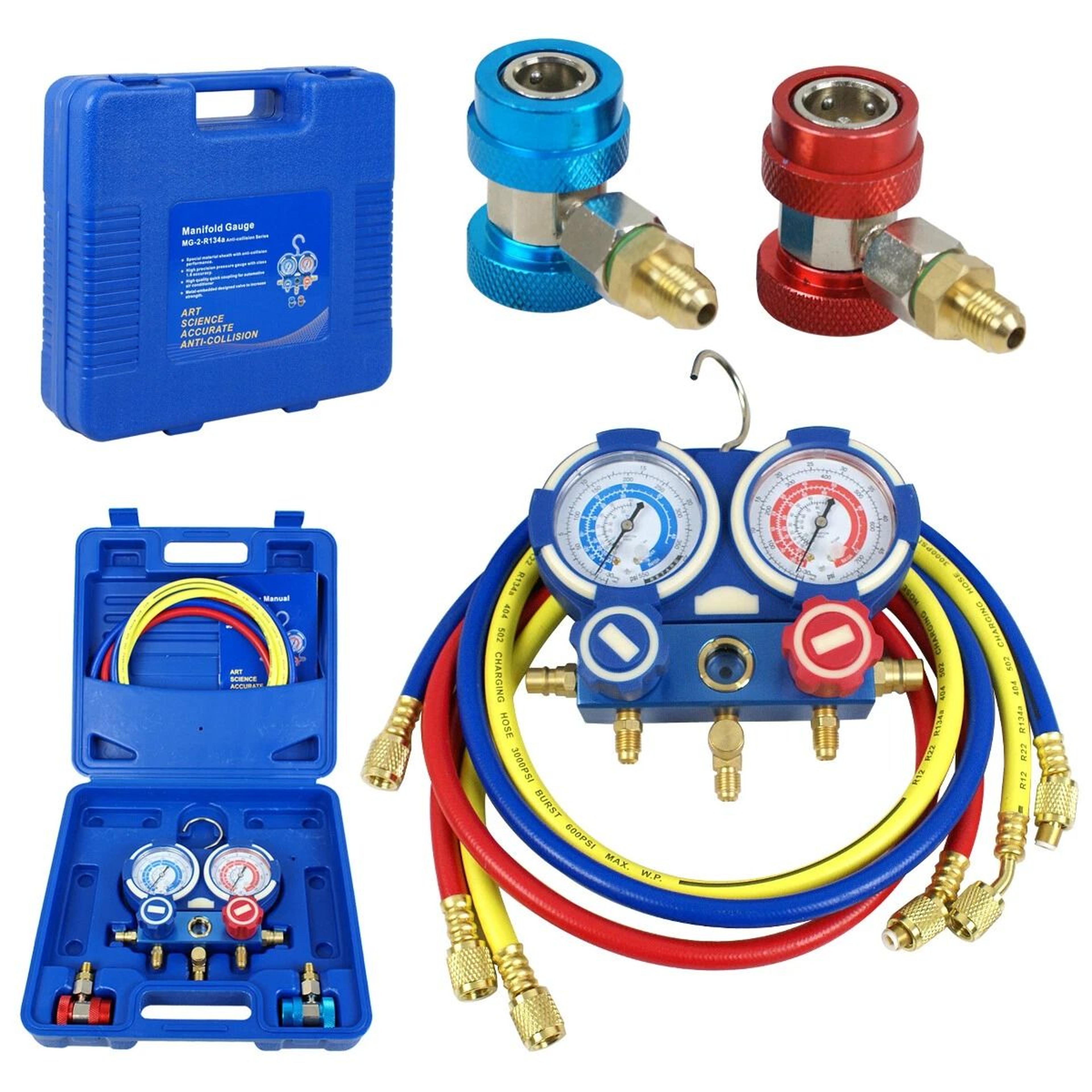 AC Manifold Gauge Set For Refrigerants Brass Charging Kit With Durable Case 5