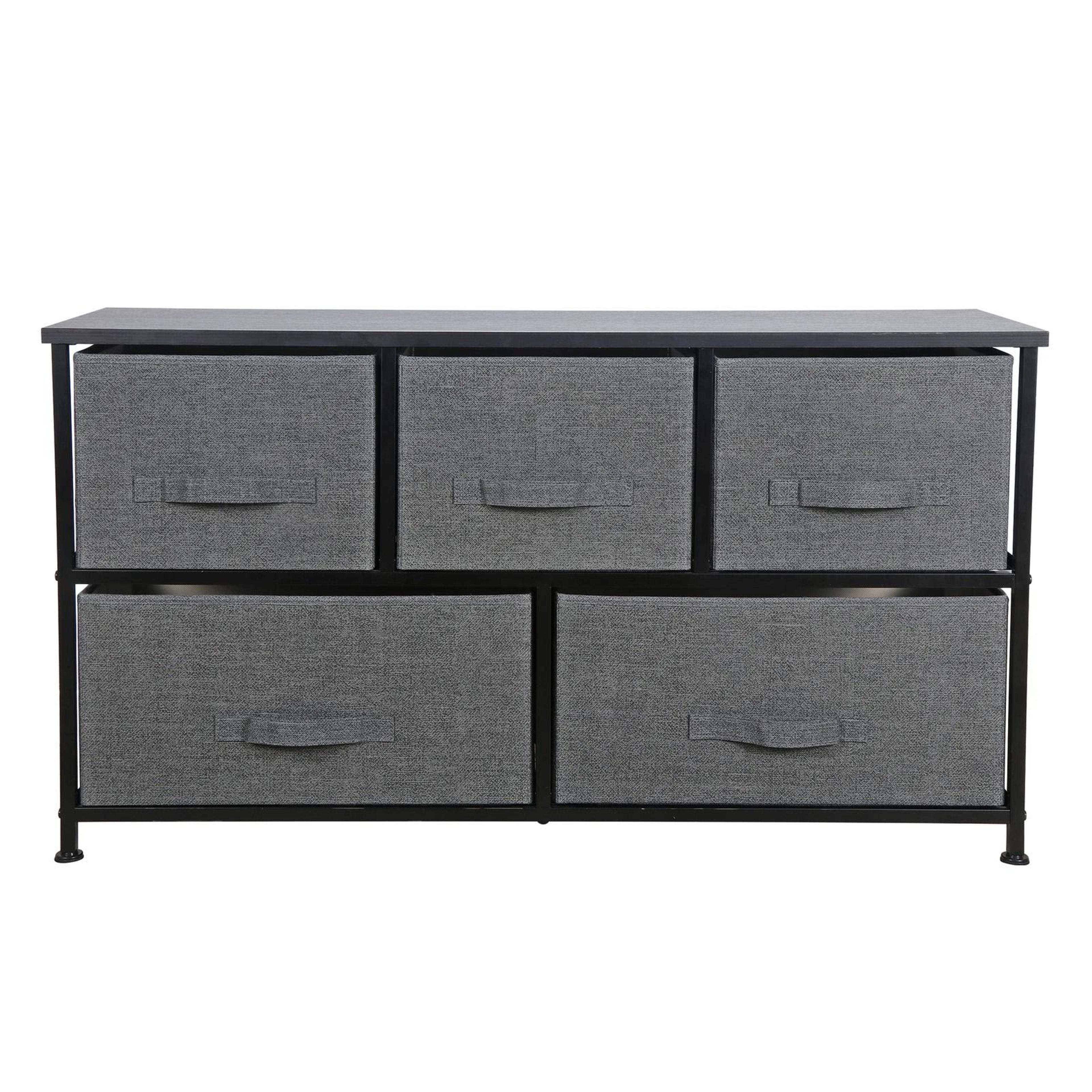 Dark Grey 5 Drawer Fabric Dresser Sturdy Chest With Wide Storage For Bedroom Organization 2