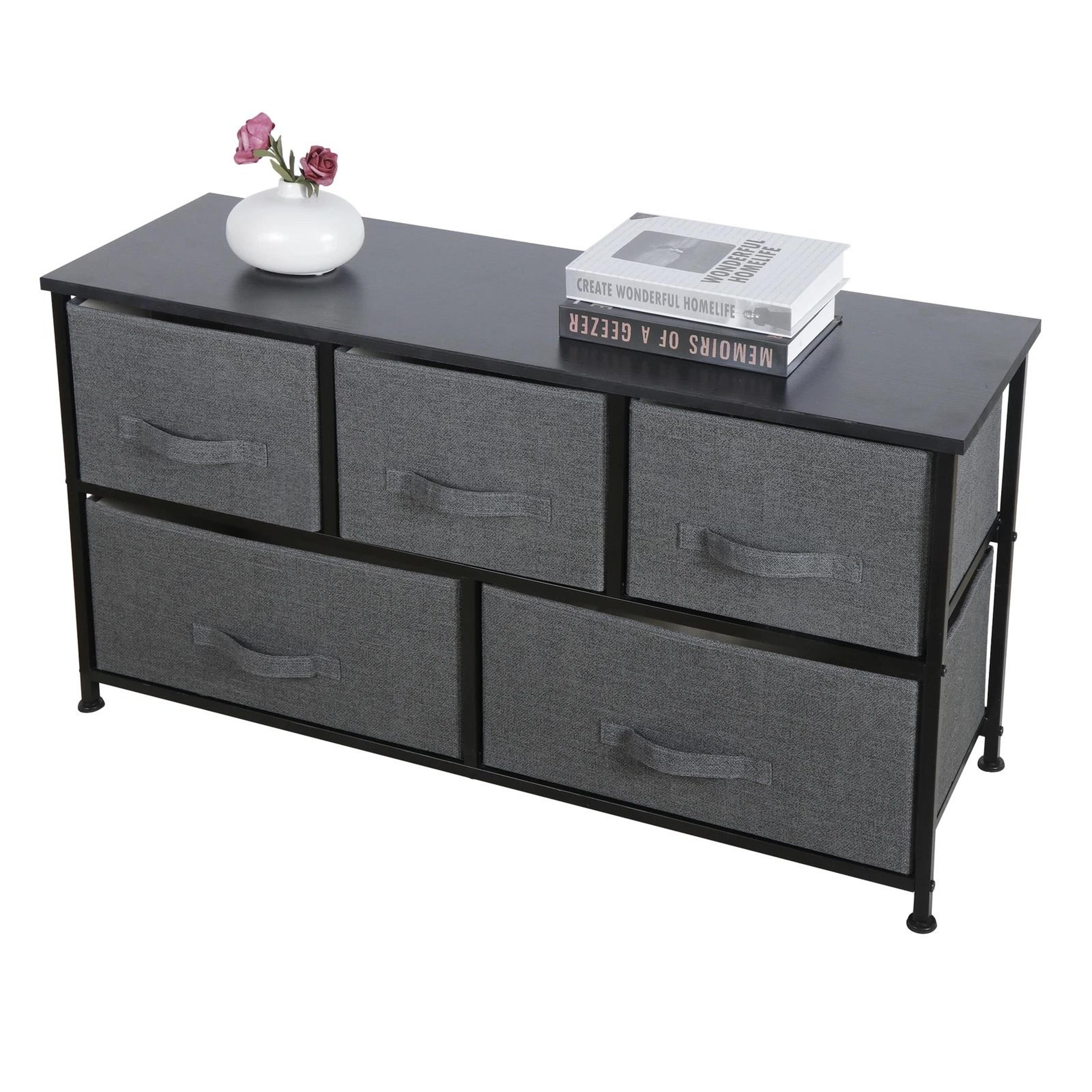 Dark Grey 5 Drawer Fabric Dresser Sturdy Chest With Wide Storage For Bedroom Organization 3