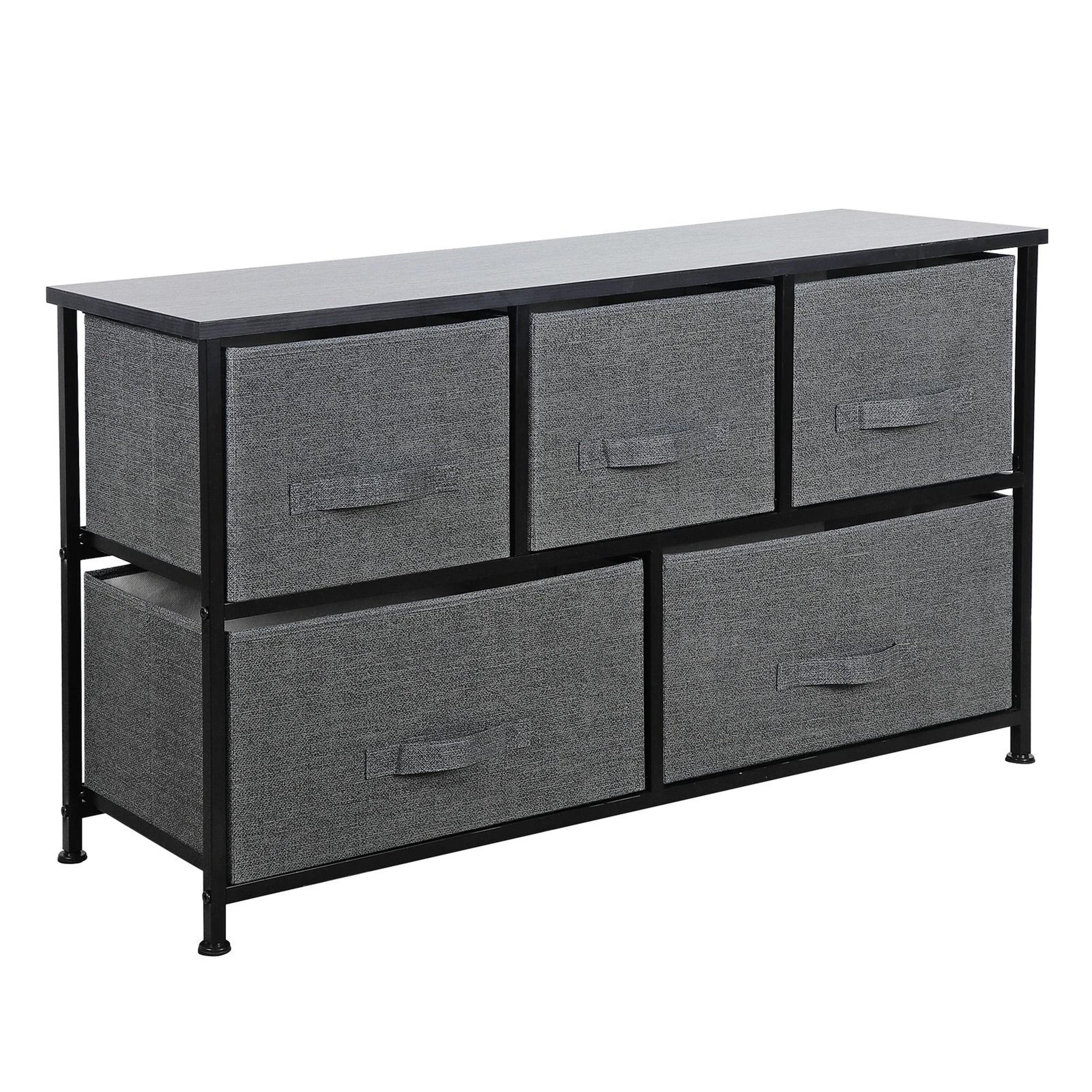 Dark Grey 5 Drawer Fabric Dresser Sturdy Chest With Wide Storage For Bedroom Organization 5