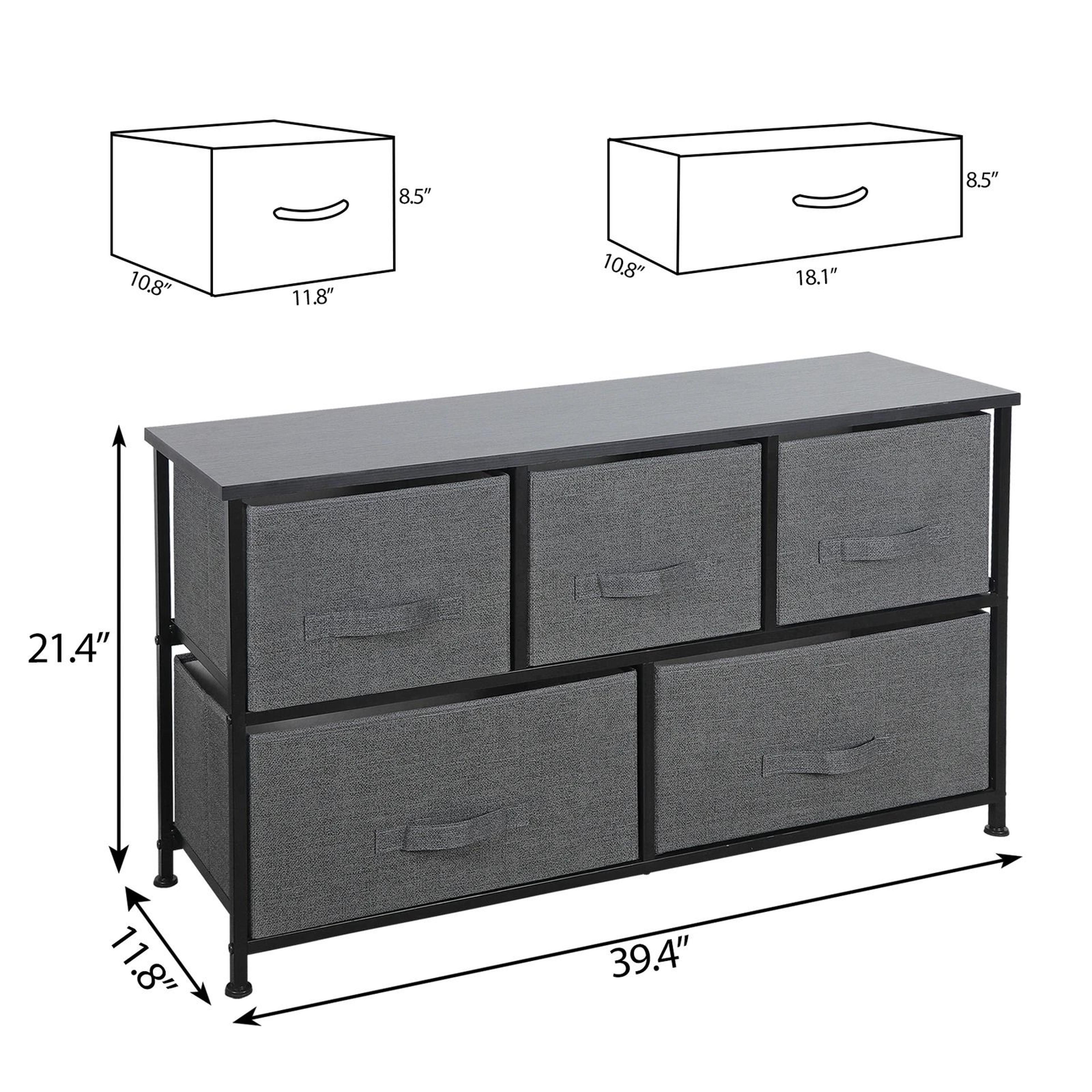 Dark Grey 5 Drawer Fabric Dresser Sturdy Chest With Wide Storage For Bedroom Organization 11