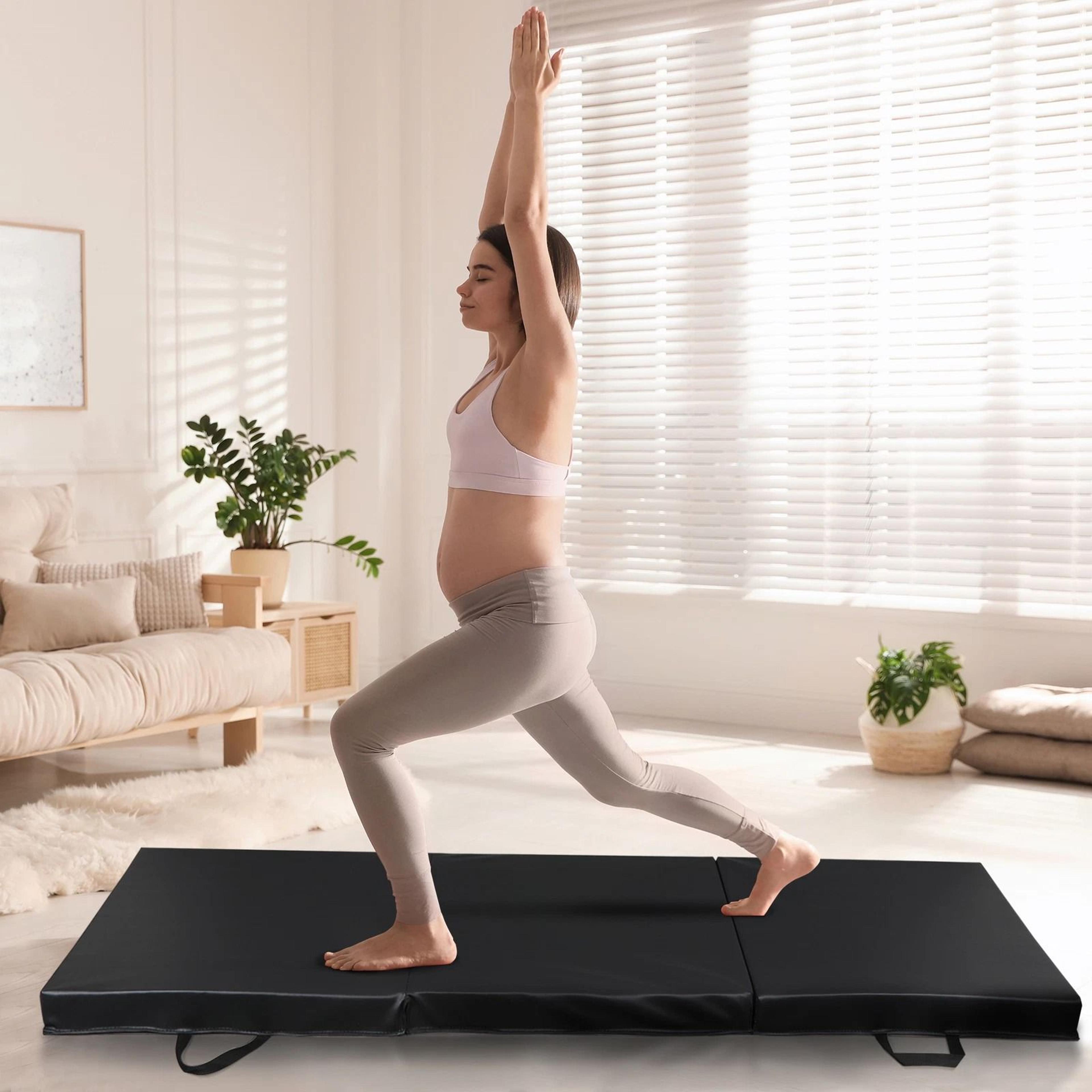 folding gymnastics mat thick foam exercise mat with carrying handle for yoga, stretching & fitness