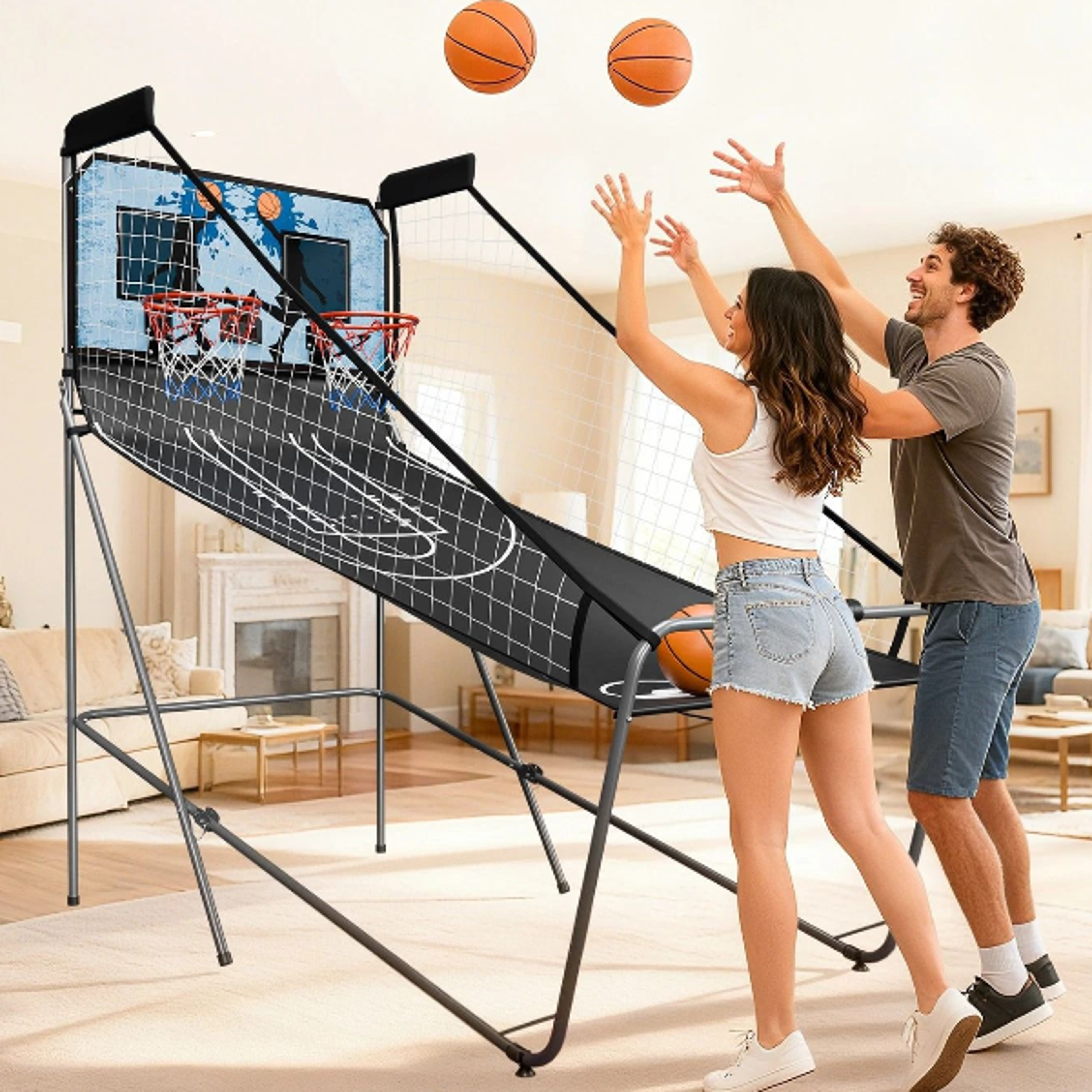 foldable indoor basketball arcade game double shot 2 player electric scoreboard for fun family play