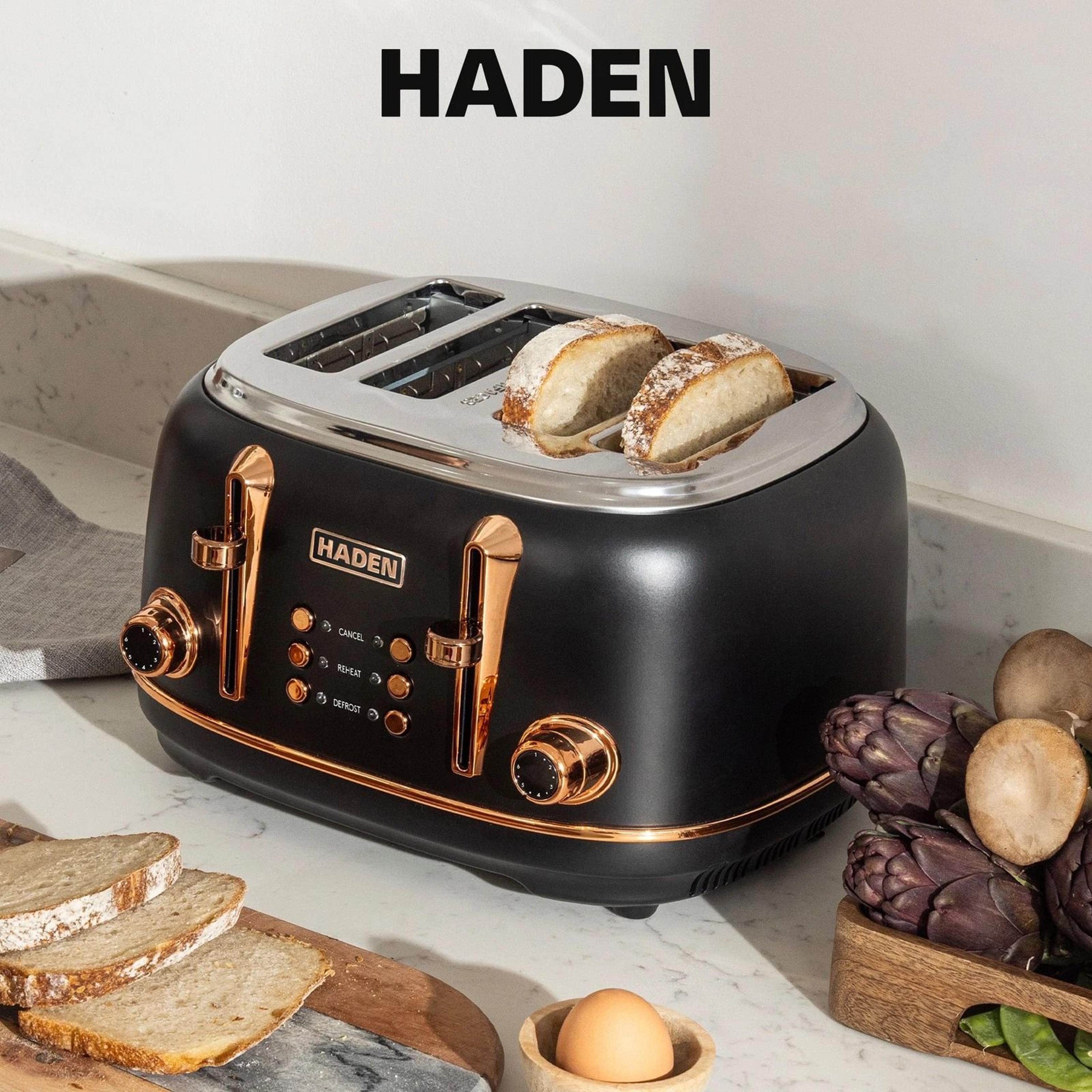Haden Heritage 4 Slice Toaster  Electric Kettle Set Black  Copper Stylish Kitchen Duo 1