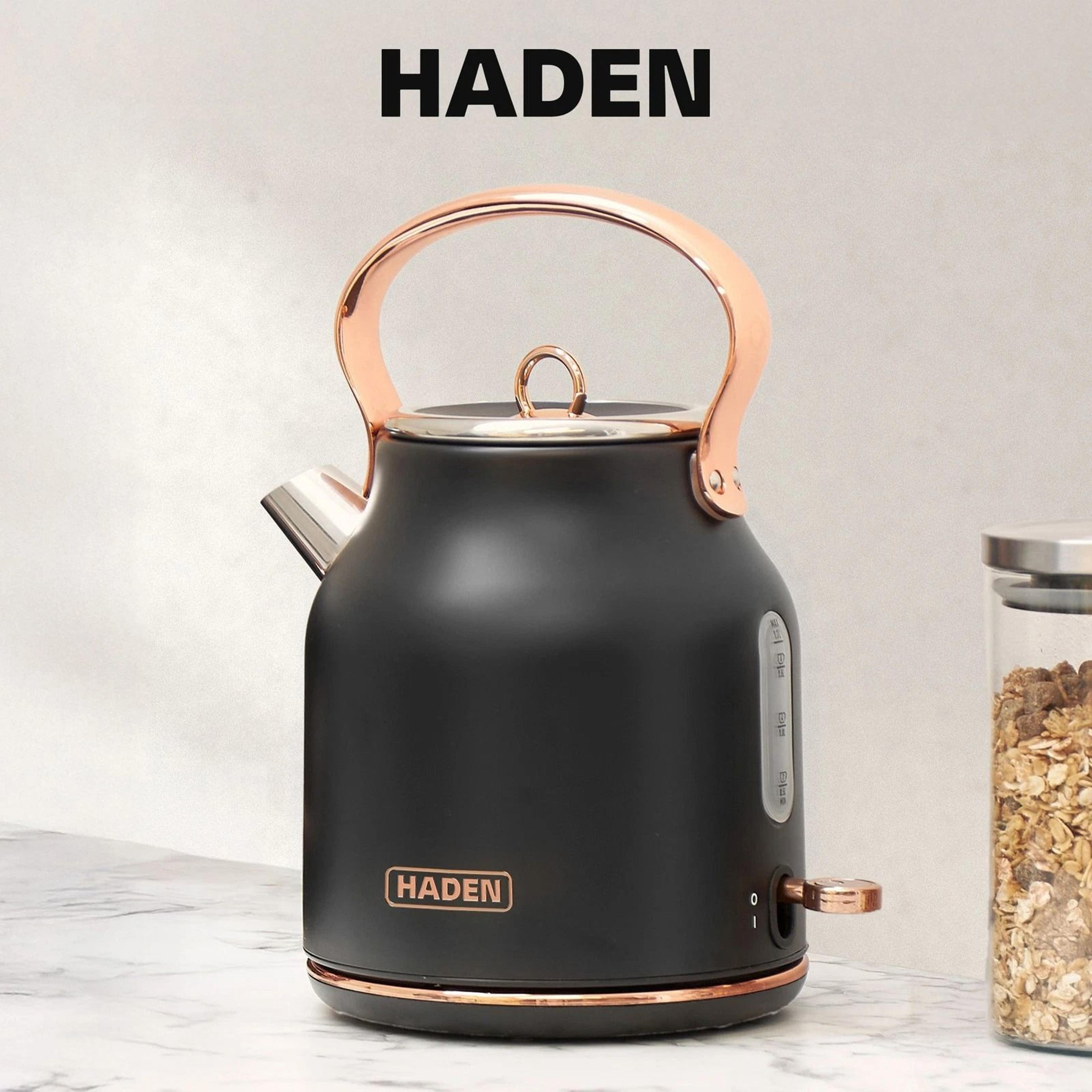 Haden Heritage 4 Slice Toaster  Electric Kettle Set Black  Copper Stylish Kitchen Duo 2