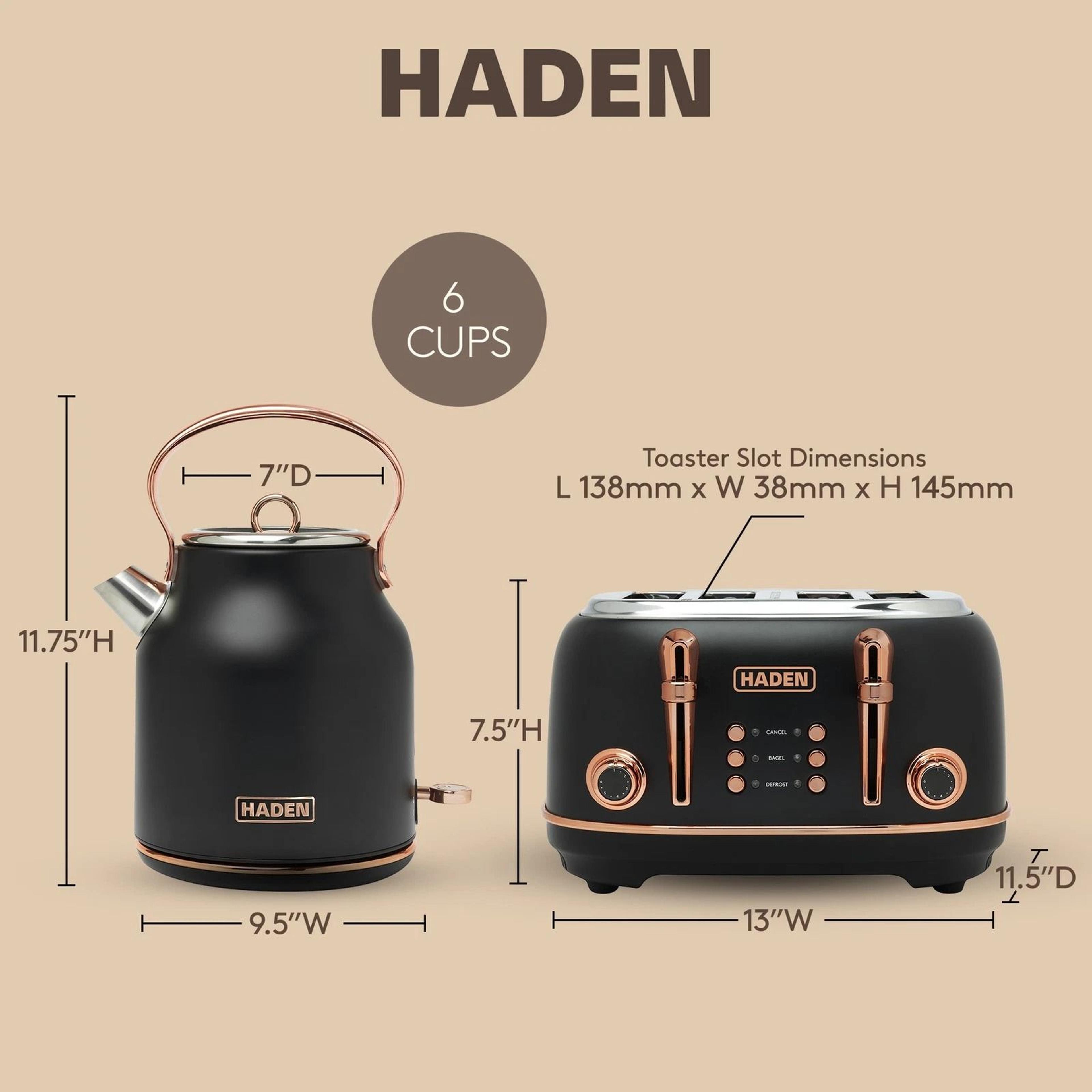 Haden Heritage 4 Slice Toaster  Electric Kettle Set Black  Copper Stylish Kitchen Duo 6