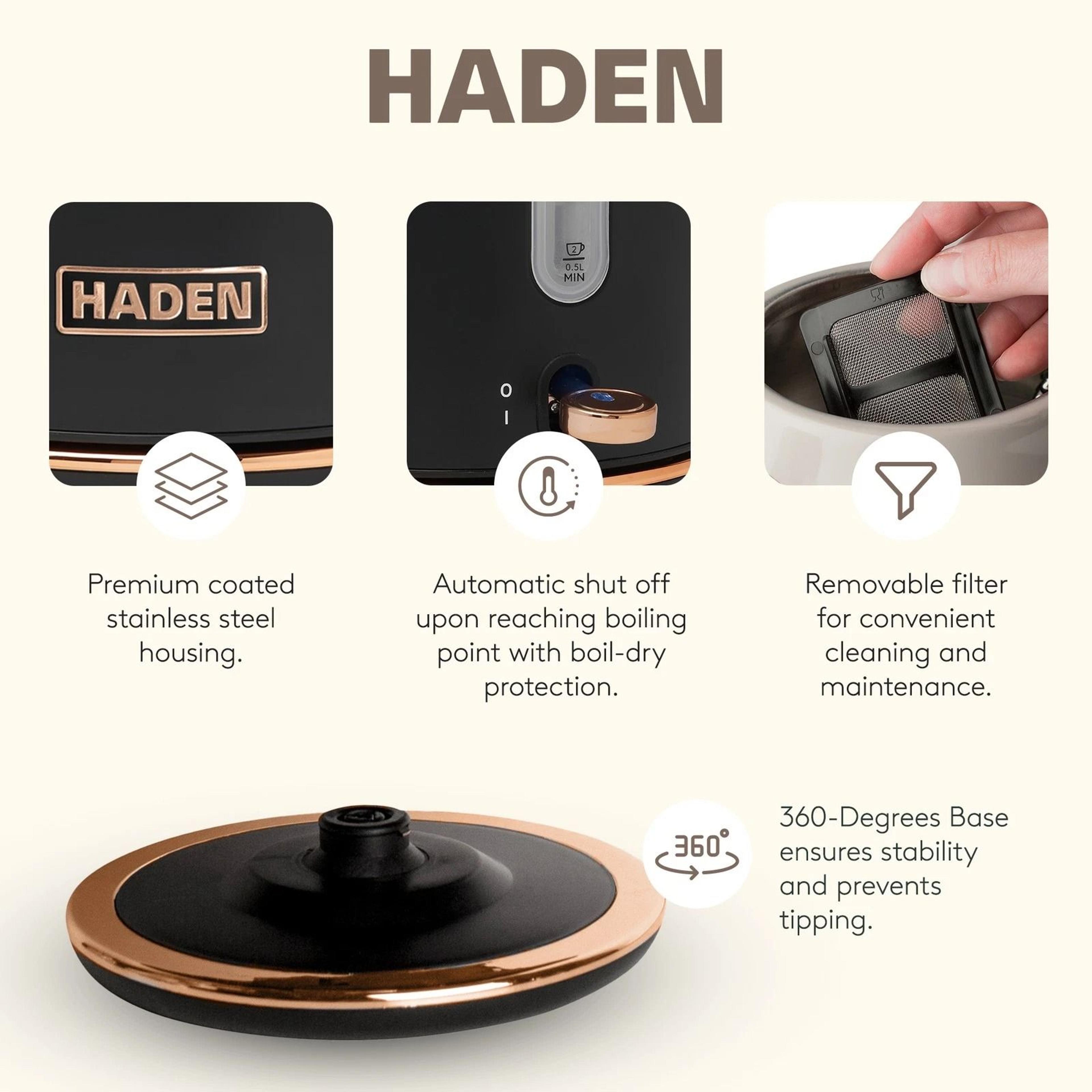 Haden Heritage 4 Slice Toaster  Electric Kettle Set Black  Copper Stylish Kitchen Duo 7