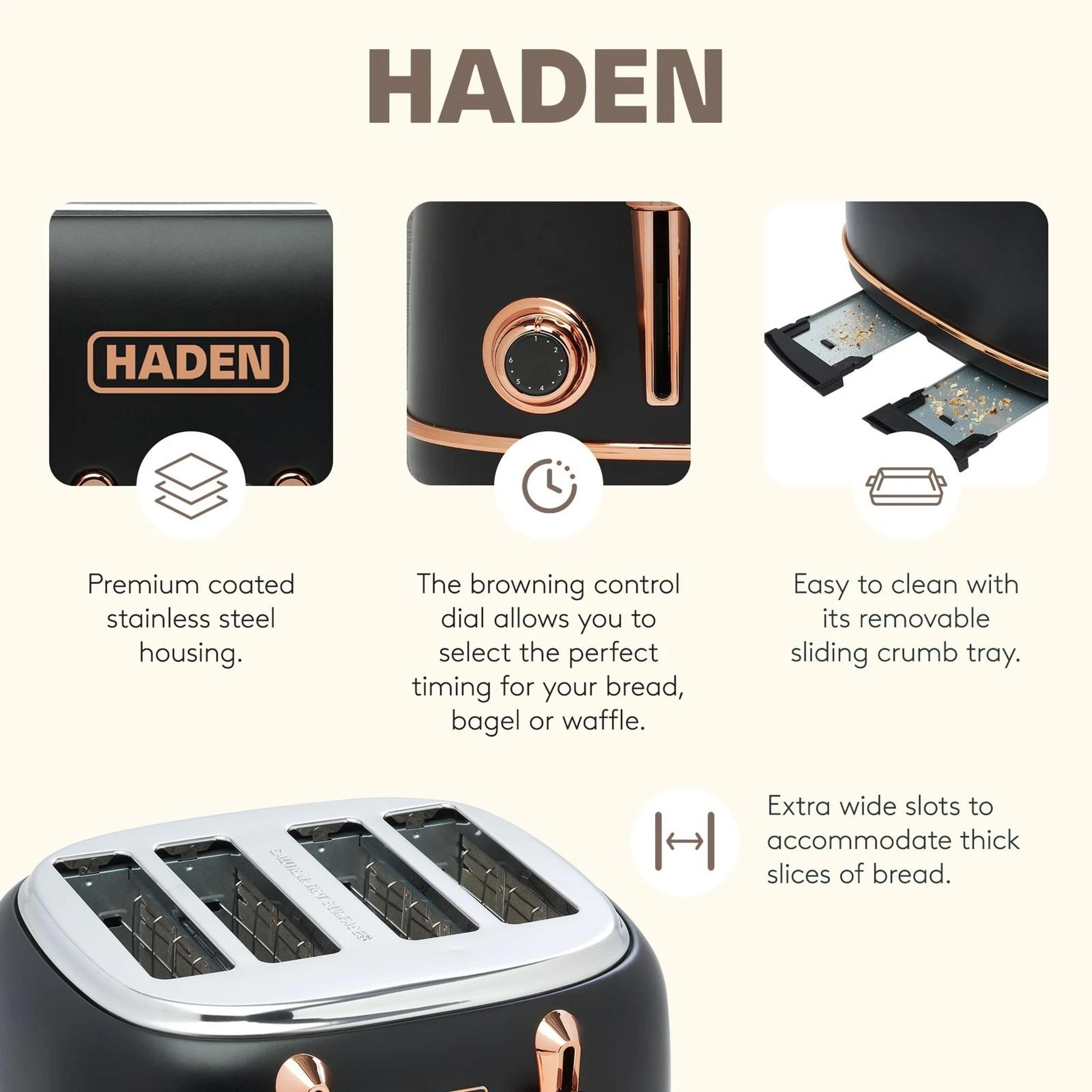 Haden Heritage 4 Slice Toaster  Electric Kettle Set Black  Copper Stylish Kitchen Duo 8