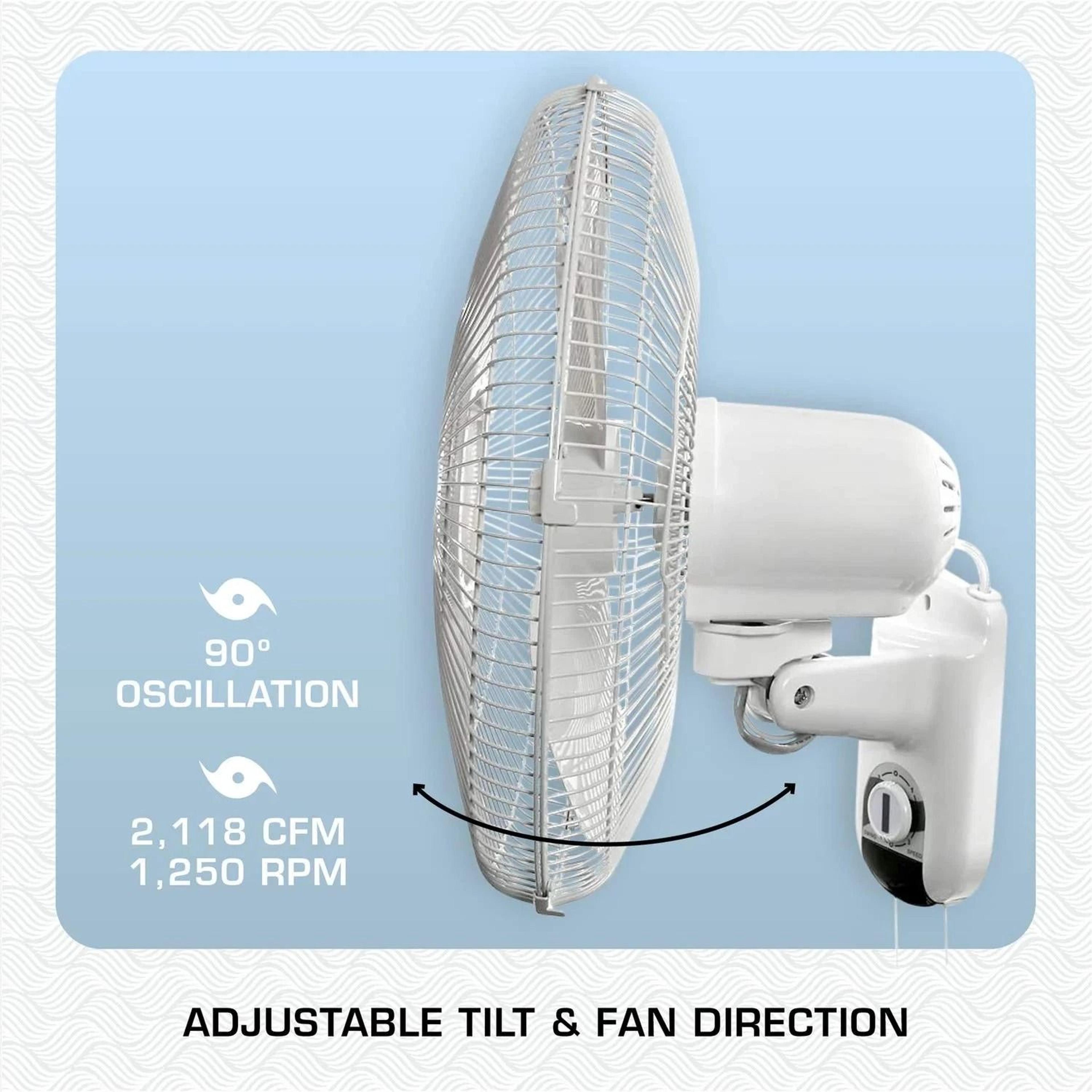 Hurricane Classic Wall Mounted Fan 3 Speed Oscillating White Quiet Cooling Solution 5