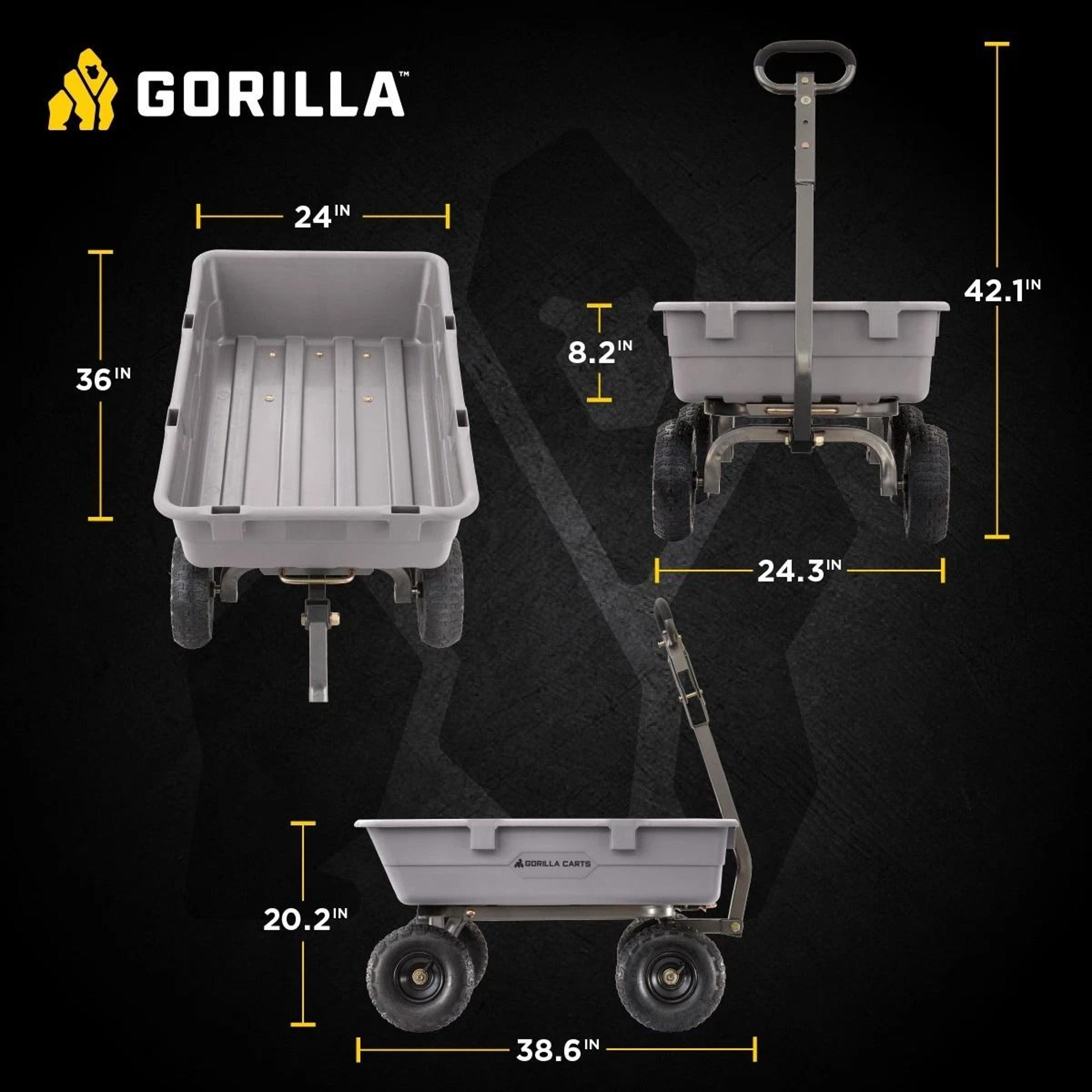 Gorilla Carts Capacity Heavy Duty Poly Yard Dump Utility Cart Gray 4