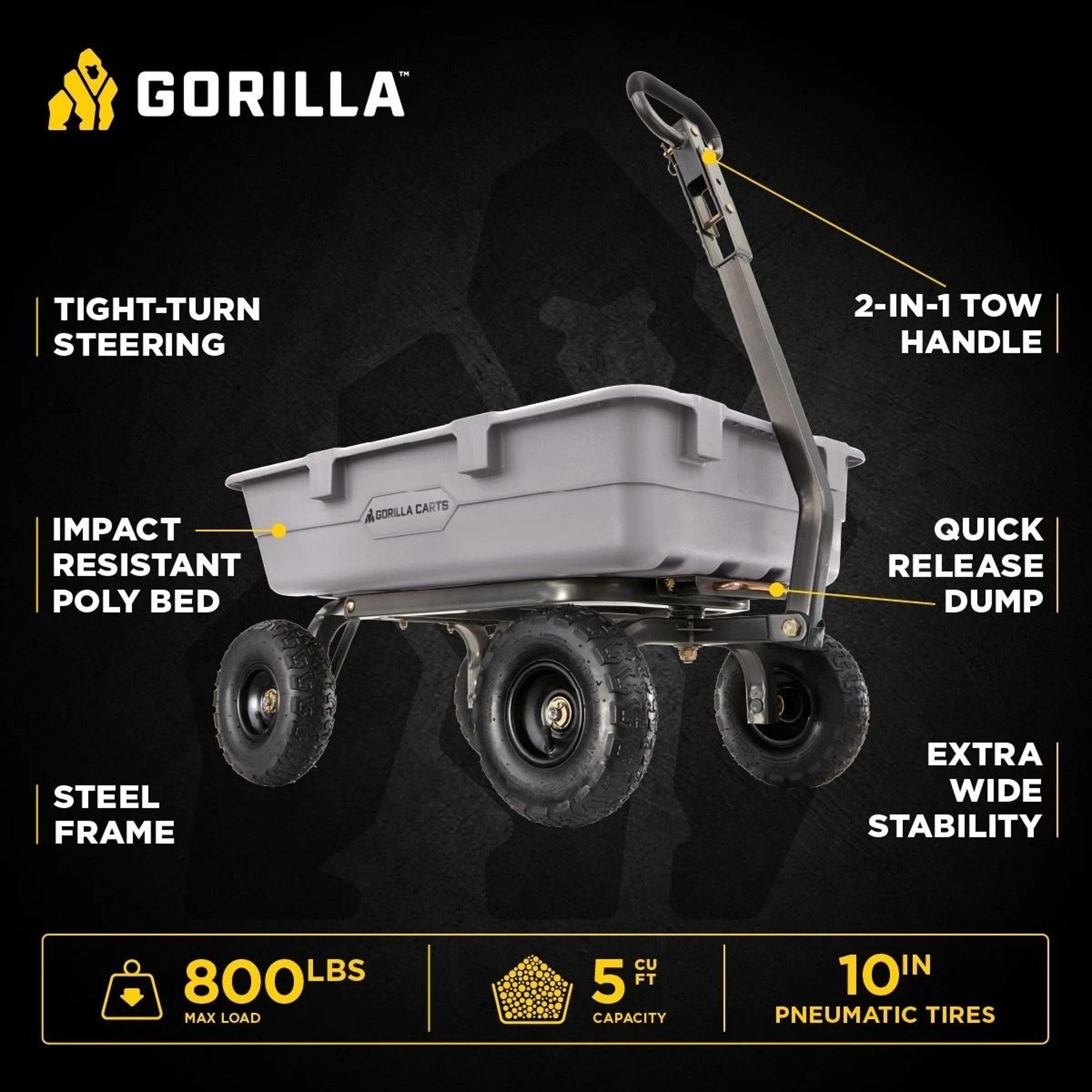 Gorilla Carts Capacity Heavy Duty Poly Yard Dump Utility Cart Gray 6