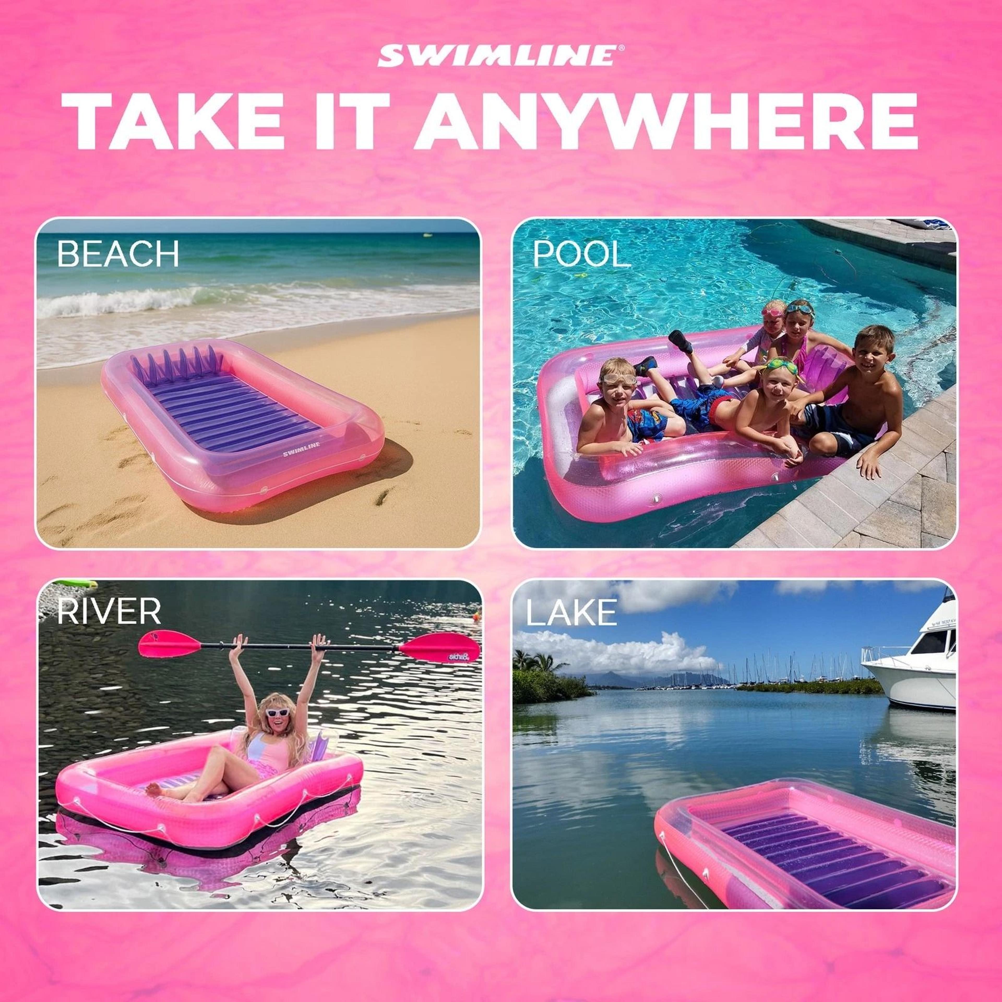 Swimline Classic Edition Inflatable Pool Lounge Suntan Tub Floating Pool Hybrid Lounge Pink 2