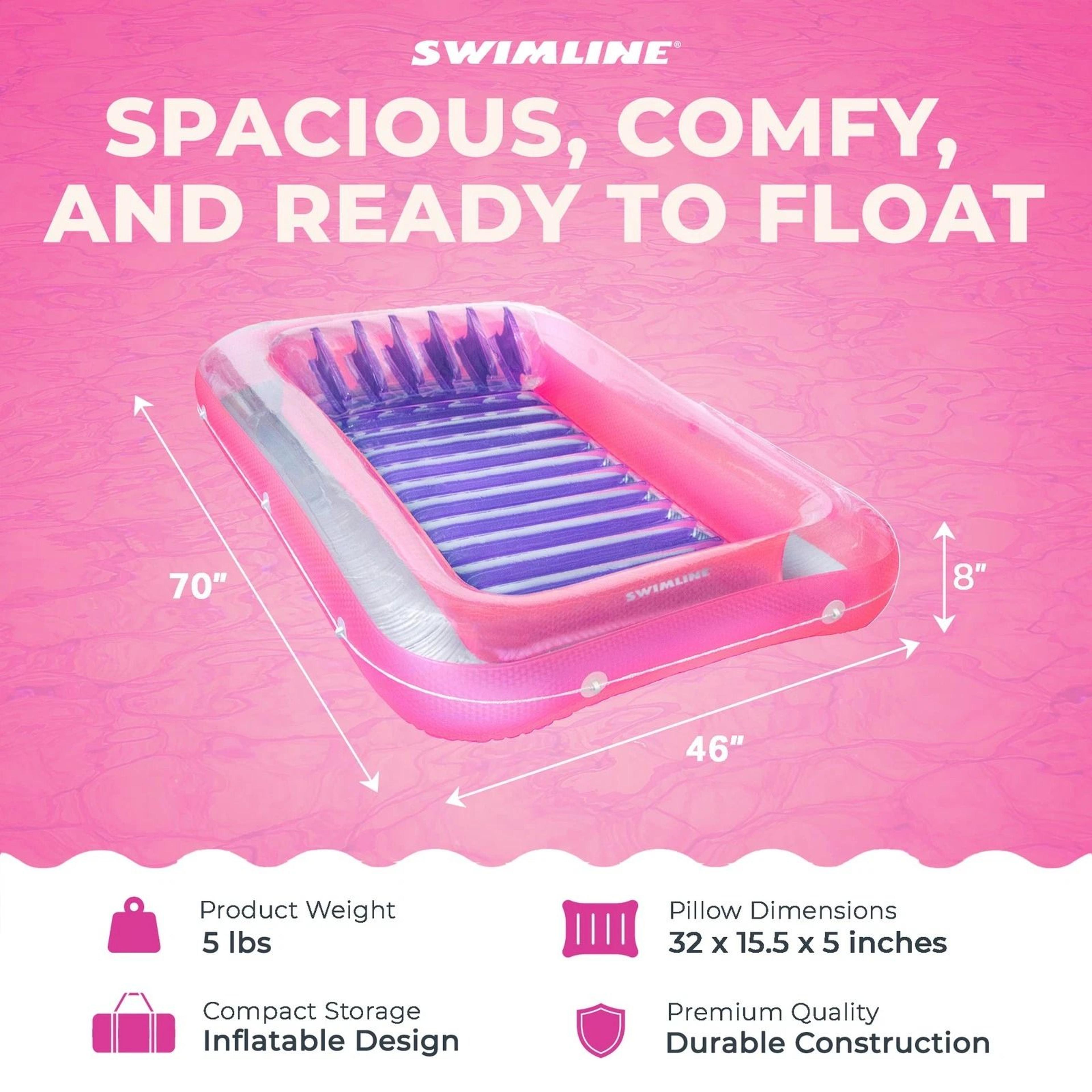 Swimline Classic Edition Inflatable Pool Lounge Suntan Tub Floating Pool Hybrid Lounge Pink 5