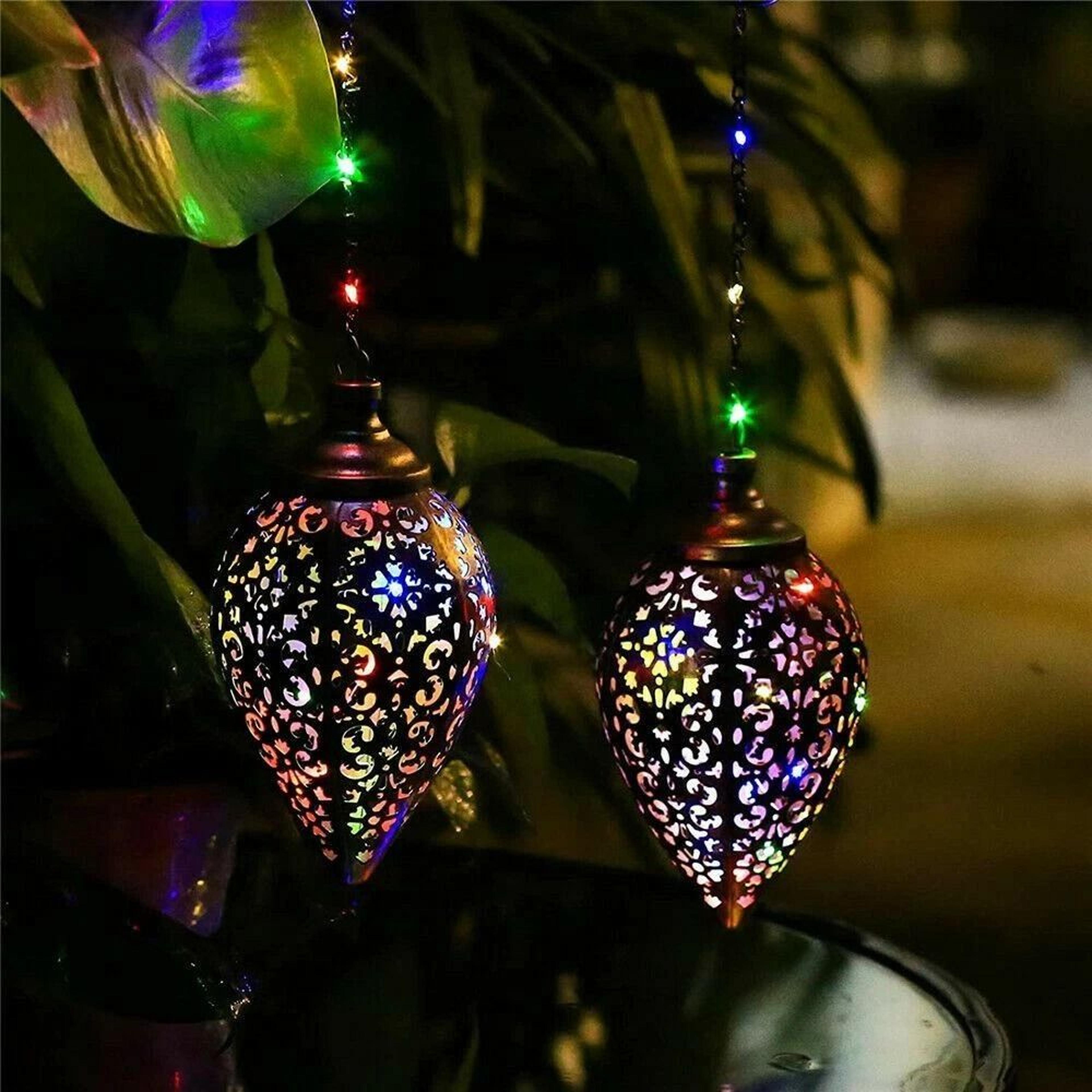 solar powered led hanging lantern light metal garden yard decor lamp, rechargeable and energy efficient