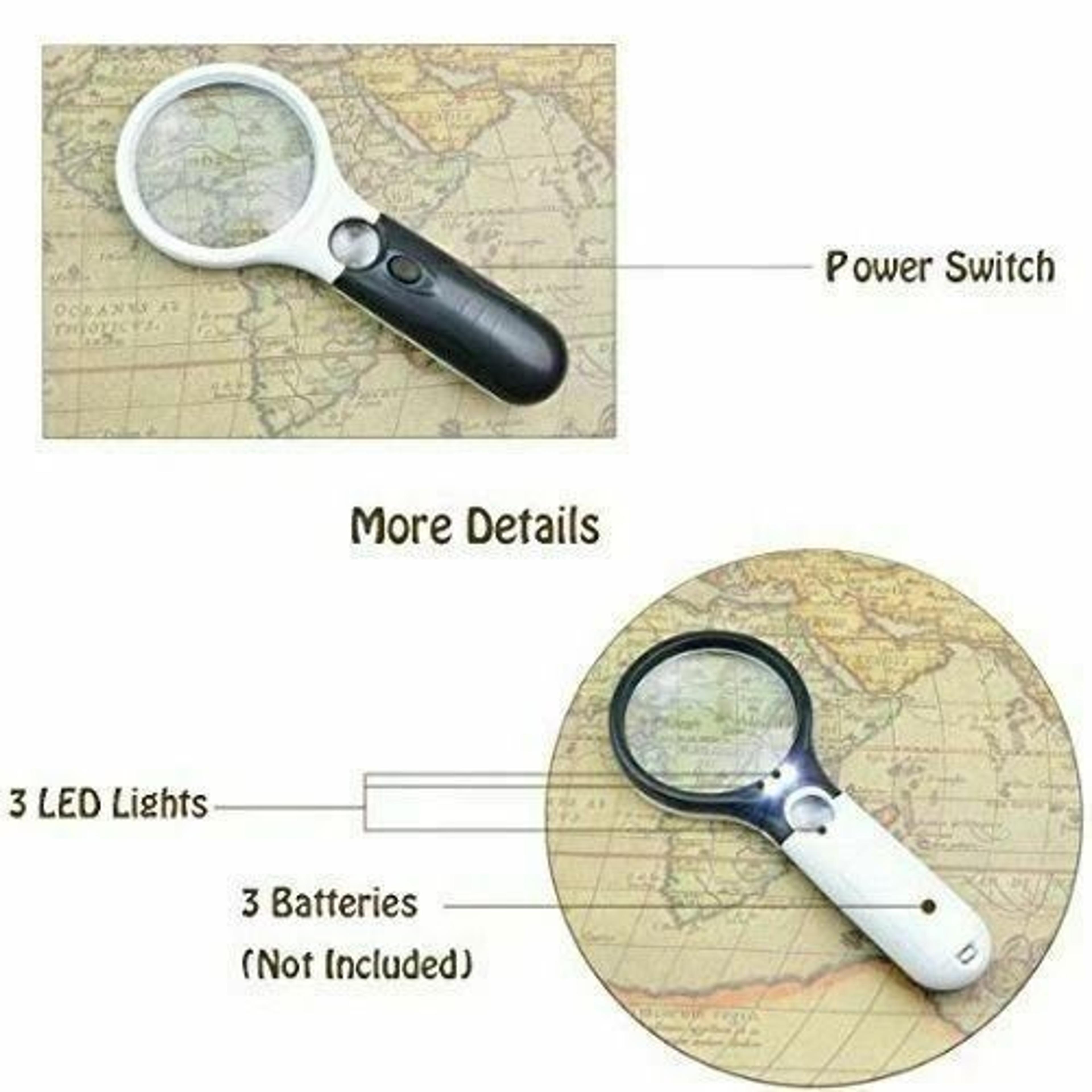 45X Handheld Magnifier With LED Light Jewelry Loupe And Reading Glass 3